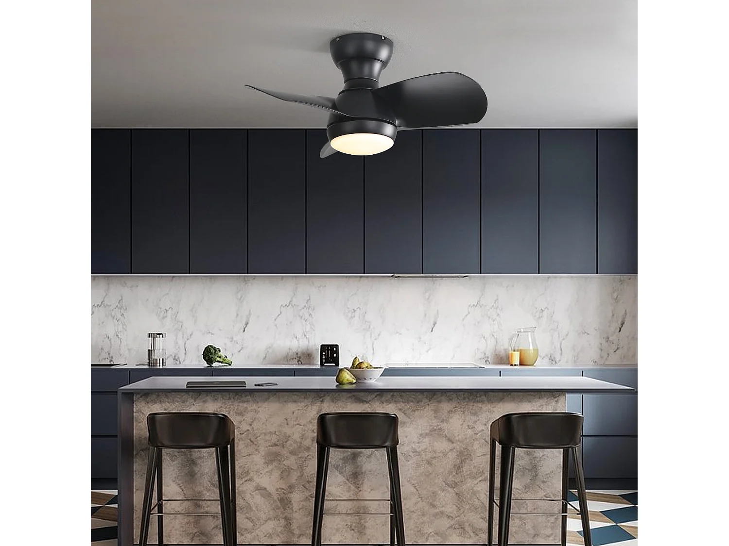 Ventilatore da soffitto per camera da letto 23" con 3 pale in ABS dimmerabili 3 colori, telecomando, motore CC reversibile, nero(58,4x58,4x27,1 cm)