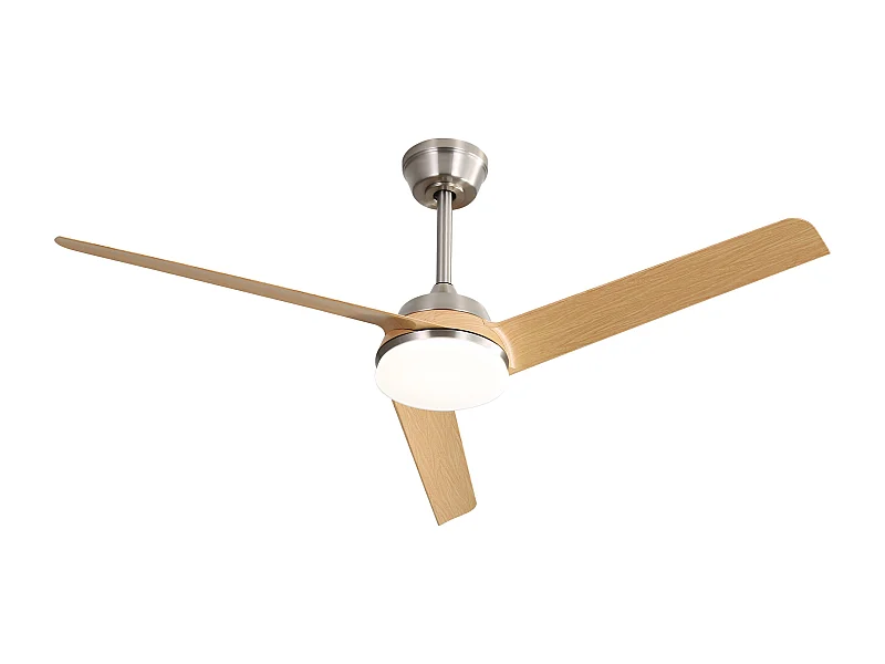 Ventilatore da soffitto da 52 pollici con luce LED da 22 W, 3 pale in ABS, telecomando, nichel spazzolato, adatto per soggiorno (132 x 132 x 36,5 cm)