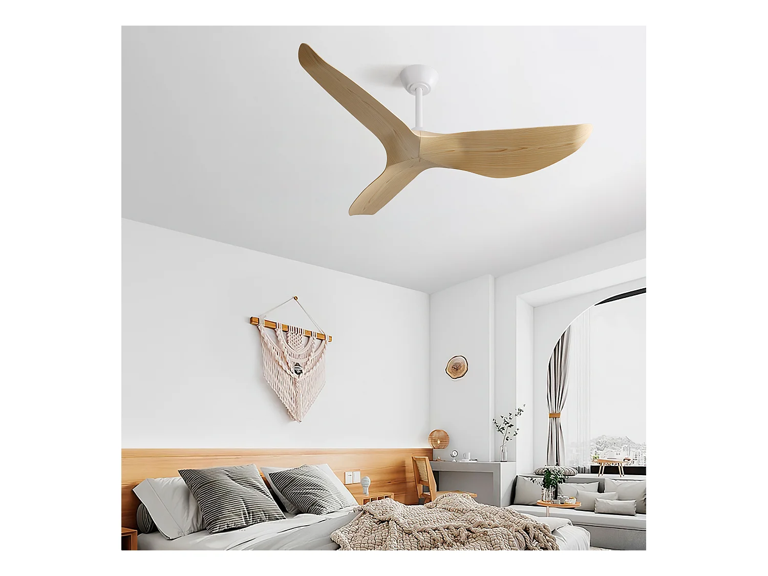 Ventilateur de plafond intérieur de 132 cm sans éclairage, télécommande 6 vitesses, 3 pales en ABS, moteur CC réversible pour la maison (132 x 132 x 30 cm)