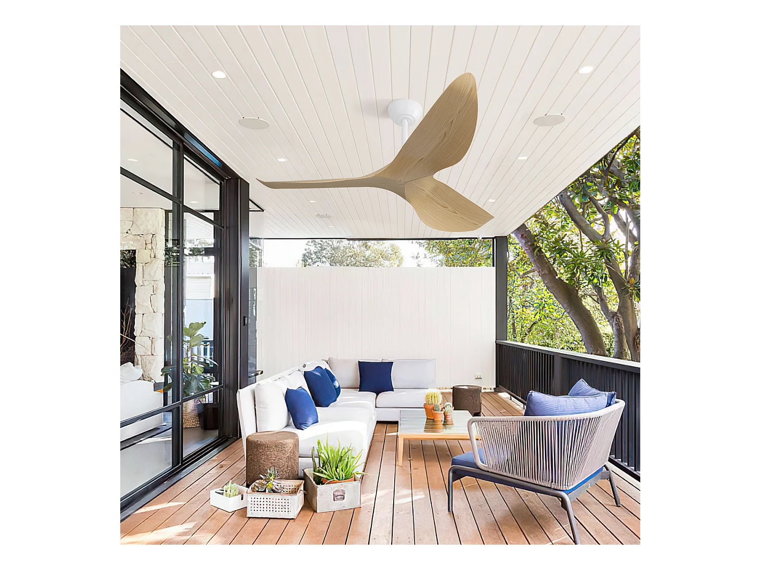 Ventilateur de plafond intérieur de 132 cm sans éclairage, télécommande 6 vitesses, 3 pales en ABS, moteur CC réversible pour la maison (132 x 132 x 30 cm)