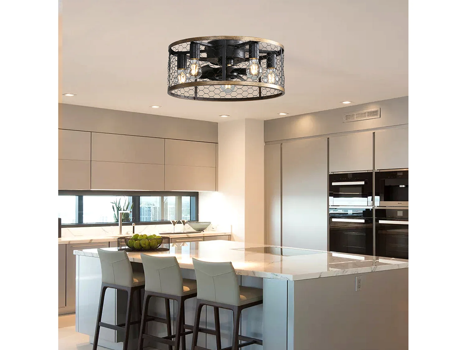 Ventilateur de plafond industriel cage de 50 cm avec 7 pales en ABS, télécommande, moteur CC réversible (50,8 x 50,8 x 18 cm)