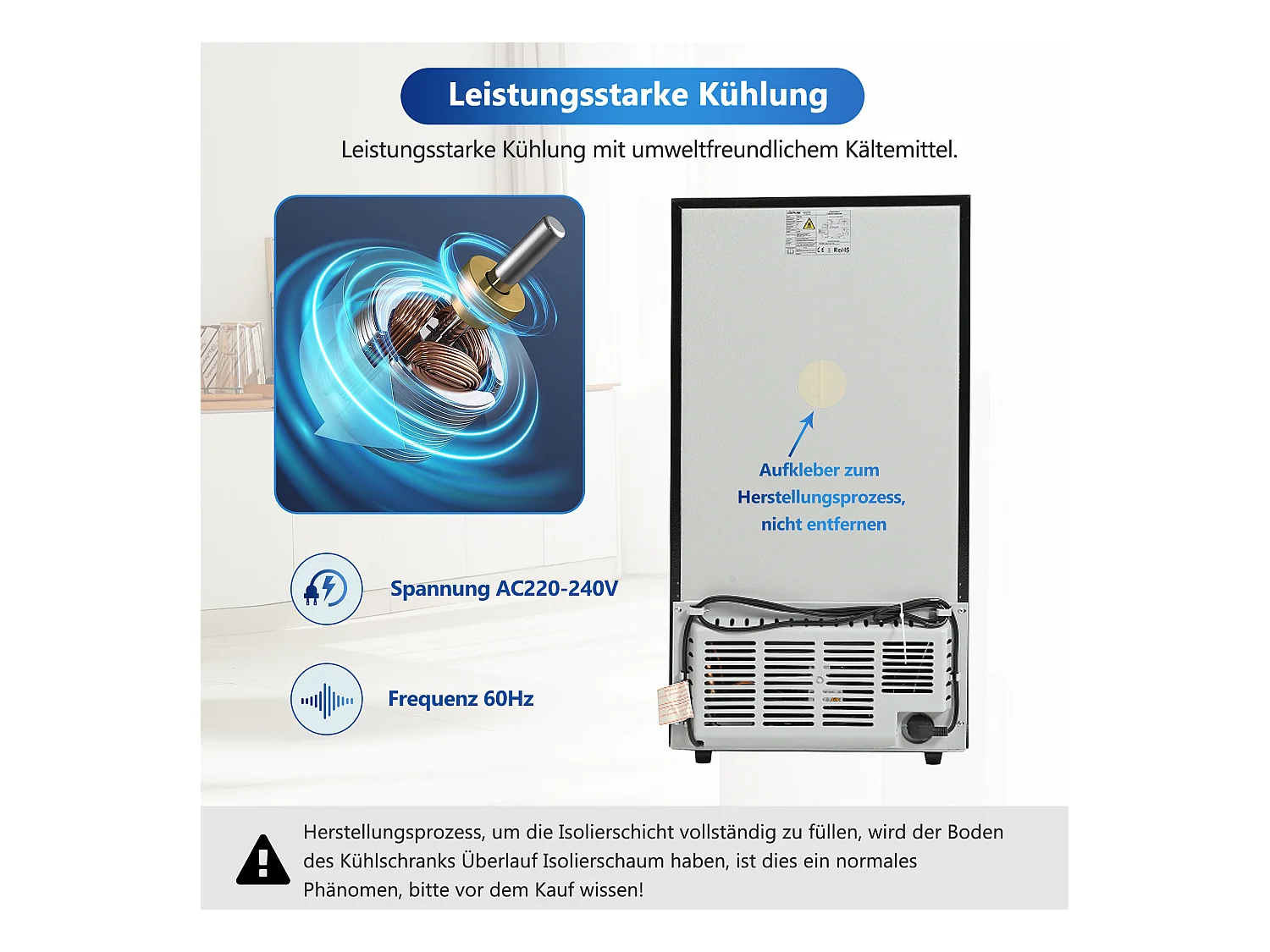 Mini Réfrigérateur 72L, 39dB, 7 Niveaux de Température, LED, R600a, Congélateur 21L, Réfrigérateur 51L, Acier Inox, Noir (49x44.5x86.5cm)