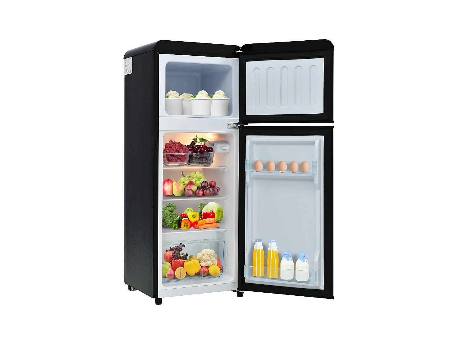 Mininevera retro, 92 L en total, congelador de 28 L, refrigerador de 64 L, clase energética D, LED, diseño moderno, color negro (105,5 x 41 x 45,5 cm)