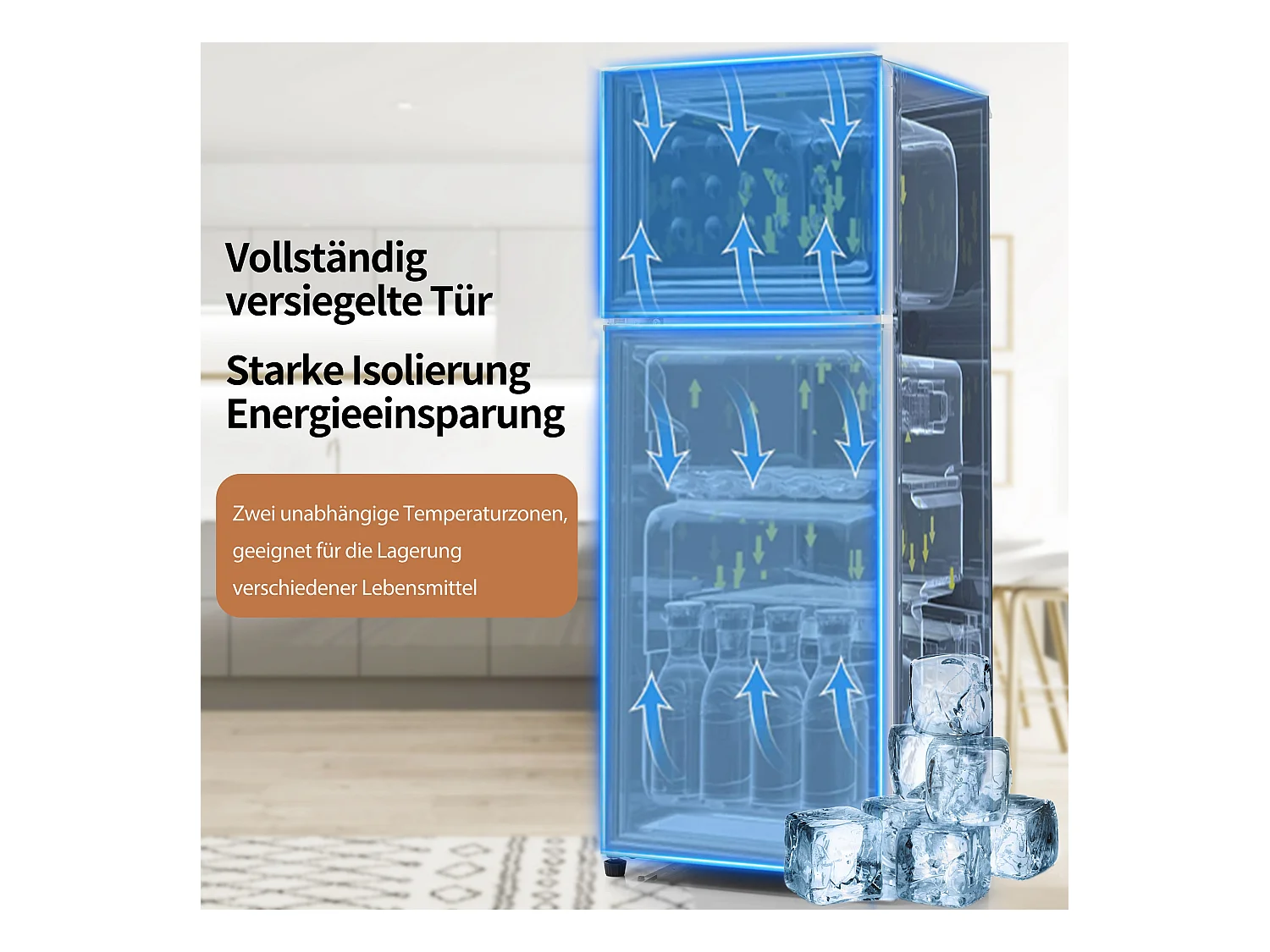 Mininevera retro, 92 L en total, congelador de 28 L, refrigerador de 64 L, clase energética D, LED, diseño moderno, color negro (105,5 x 41 x 45,5 cm)
