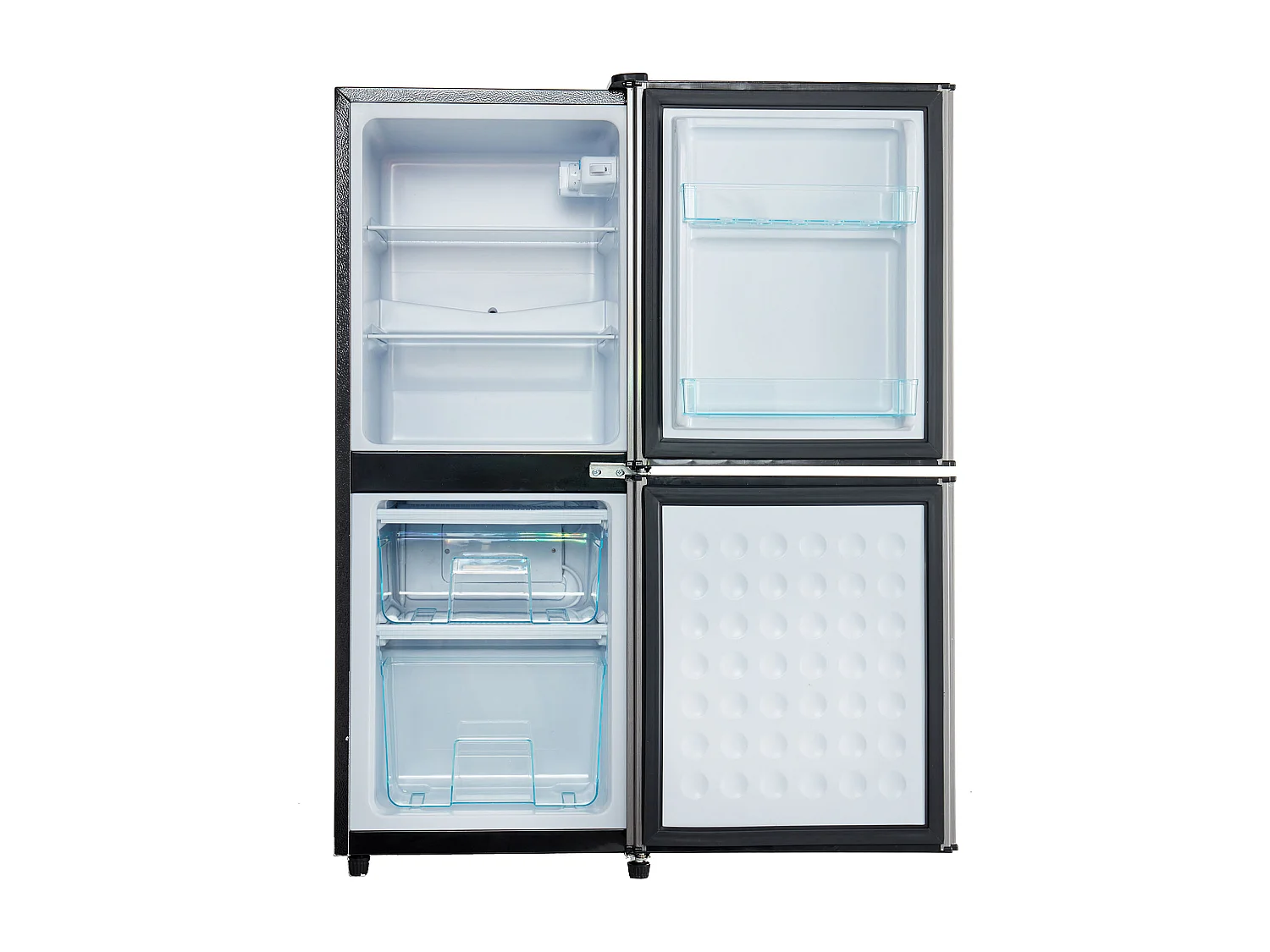 Mini Réfrigérateur 106L, 60L Réfrigérateur + 46L Congélateur, 7 Niveaux de Température, LED, R600a, Acier Inox, Noir & Argent (42.5x44.5x102cm)