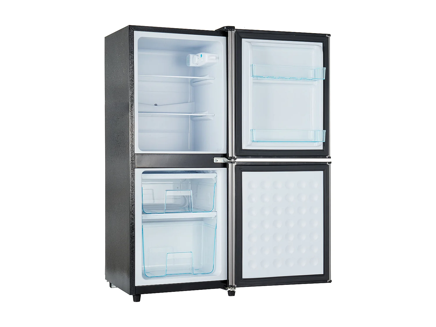 Mini Réfrigérateur 106L, 60L Réfrigérateur + 46L Congélateur, 7 Niveaux de Température, LED, R600a, Acier Inox, Noir & Argent (42.5x44.5x102cm)