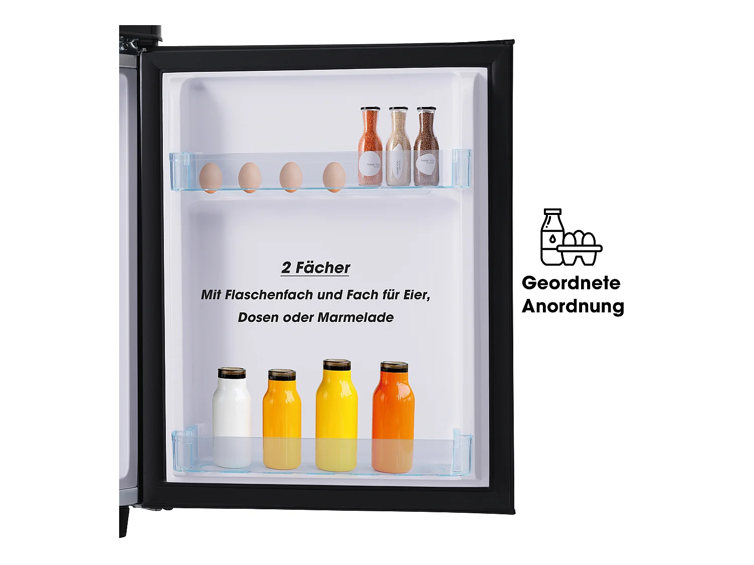 Mini Réfrigérateur Retro, 72L Total, 21L Congélateur, 51L Réfrigérateur, Énergie Classe E, LED, Design Rétro, Noir (45x44x91cm)