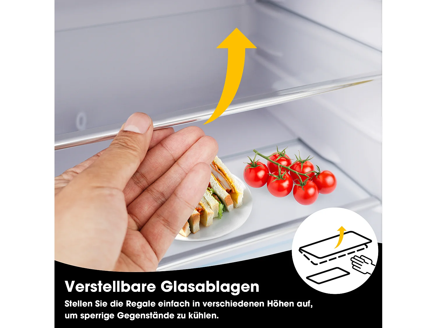 Minikoelkast Retro, 72L Totaal, 21L Congélateur, 51L Koelkoelkast, Energieklasse E, LED, Design Rétro, Zwart (45x44x91cm)