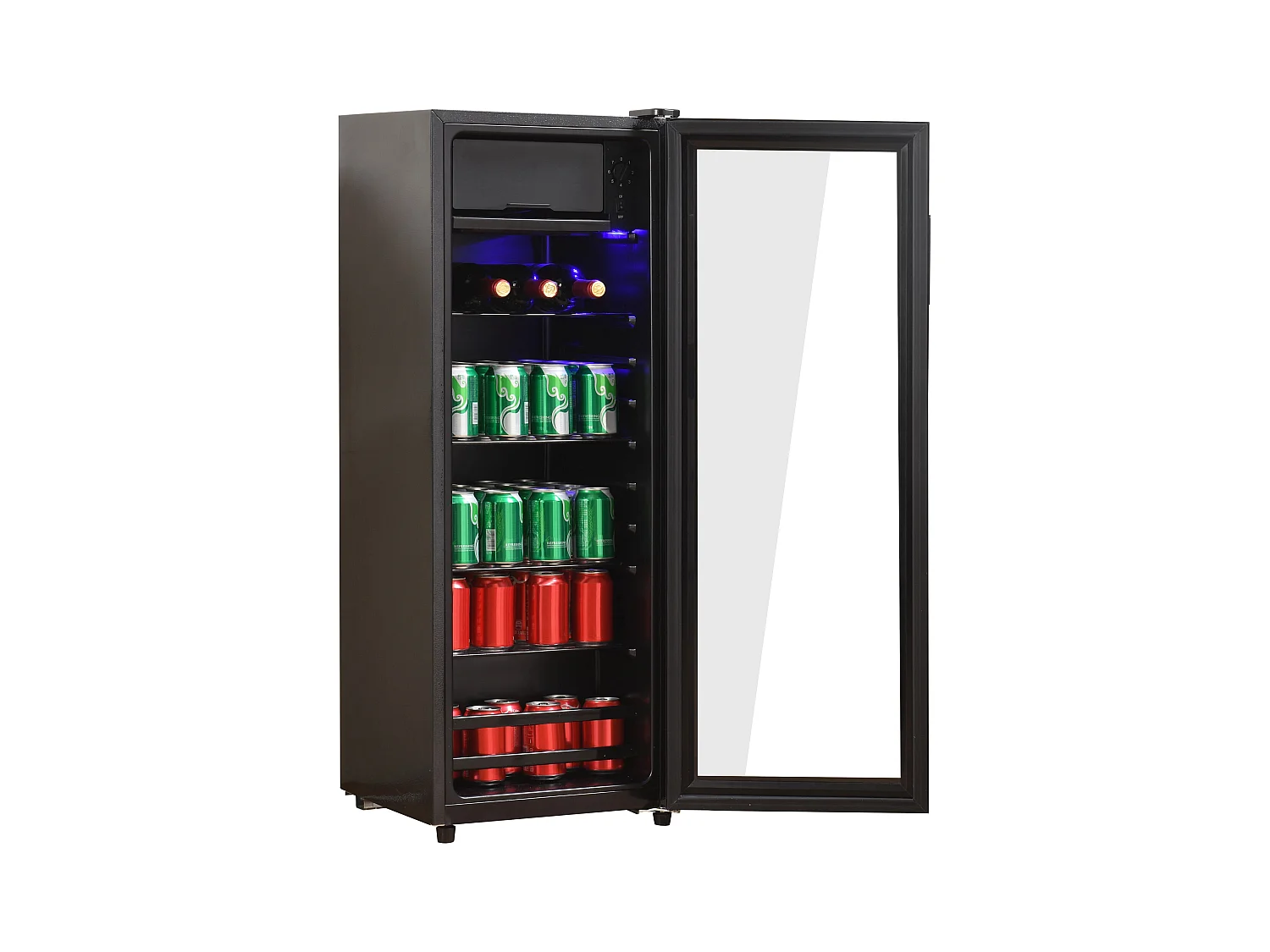 Mini Réfrigérateur 128L, 8L Congélateur + 120L Réfrigérateur, 7 Niveaux de Température, LED, R600a, Acier Inox, Noir (40x43.5x110cm)