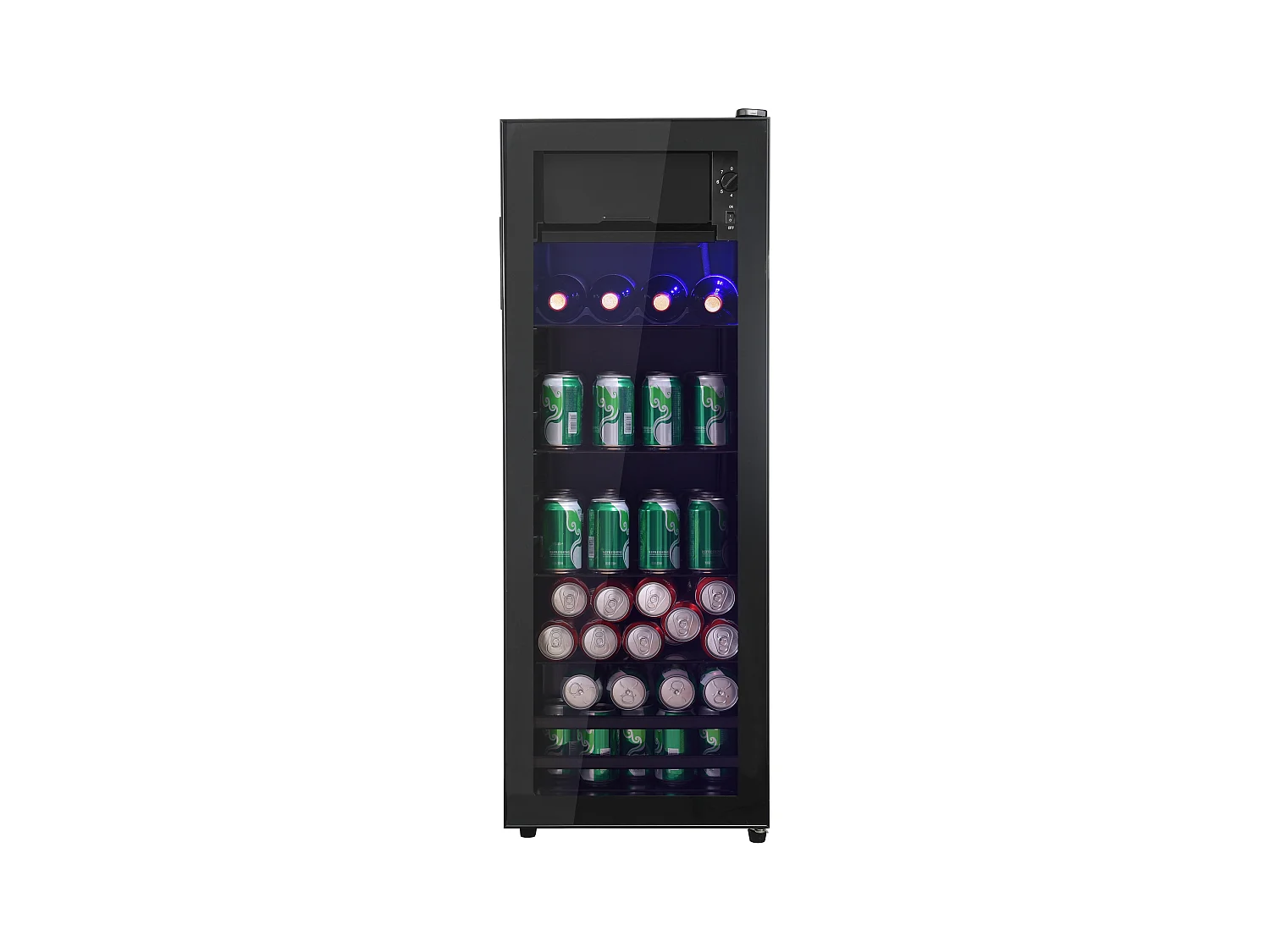 Mini Réfrigérateur 128L, 8L Congélateur + 120L Réfrigérateur, 7 Niveaux de Température, LED, R600a, Acier Inox, Noir (40x43.5x110cm)