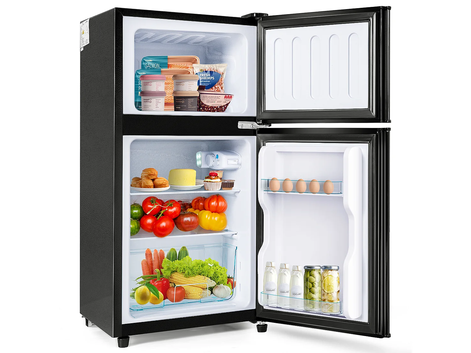 Mini Réfrigérateur 60L, 22L Congélateur, 38L Réfrigérateur, Énergie Classe E, LED, Design Moderne, Noir (86.8x45.5x42.5cm)