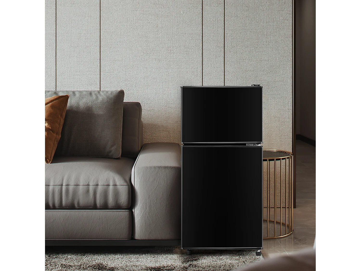 Mini Réfrigérateur 60L, 22L Congélateur, 38L Réfrigérateur, Énergie Classe E, LED, Design Moderne, Noir (86.8x45.5x42.5cm)