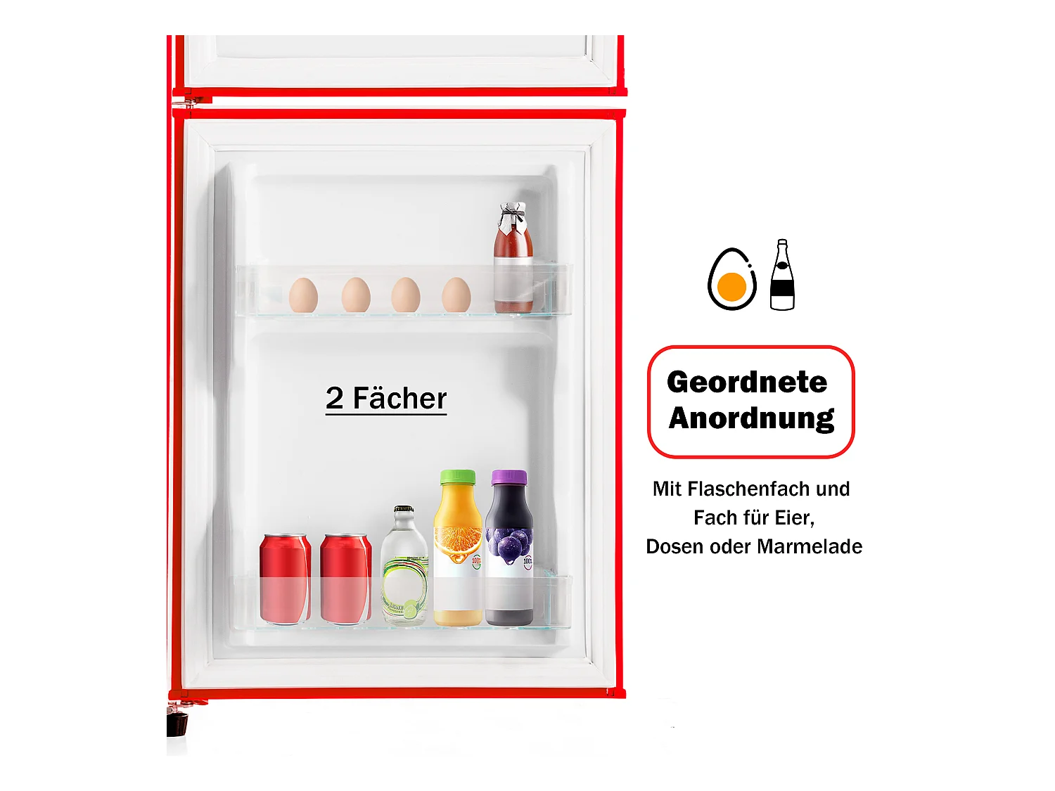 Mini Réfrigérateur Retro, 60L Total, 22L Congélateur, 38L Réfrigérateur, Énergie Classe E, LED, Design Rétro, Rouge (88.8x45.5x42.5cm)