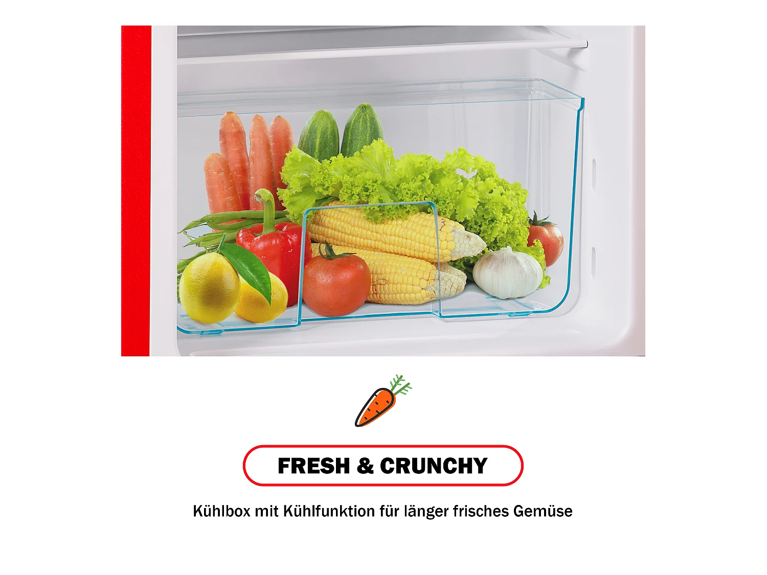 Mini Réfrigérateur Retro, 60L Total, 22L Congélateur, 38L Réfrigérateur, Énergie Classe E, LED, Design Rétro, Rouge (88.8x45.5x42.5cm)