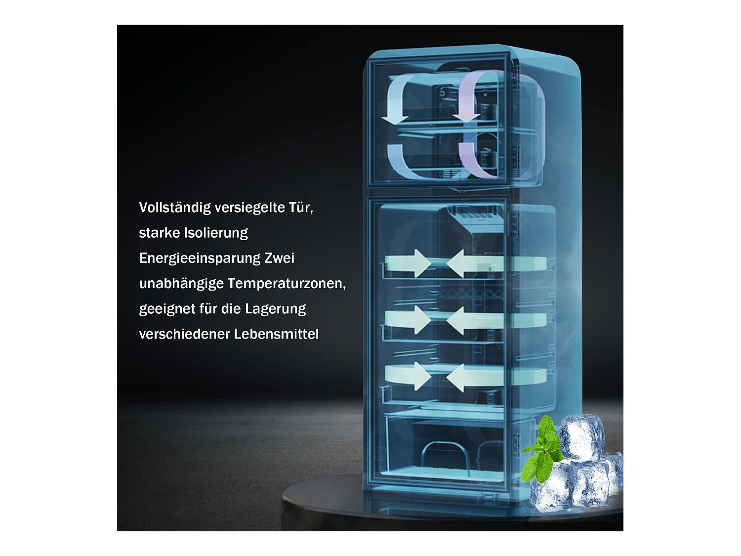 Mini Réfrigérateur Retro, 60L Total, 22L Congélateur, 38L Réfrigérateur, Énergie Classe E, LED, Design Rétro, Rouge (88.8x45.5x42.5cm)