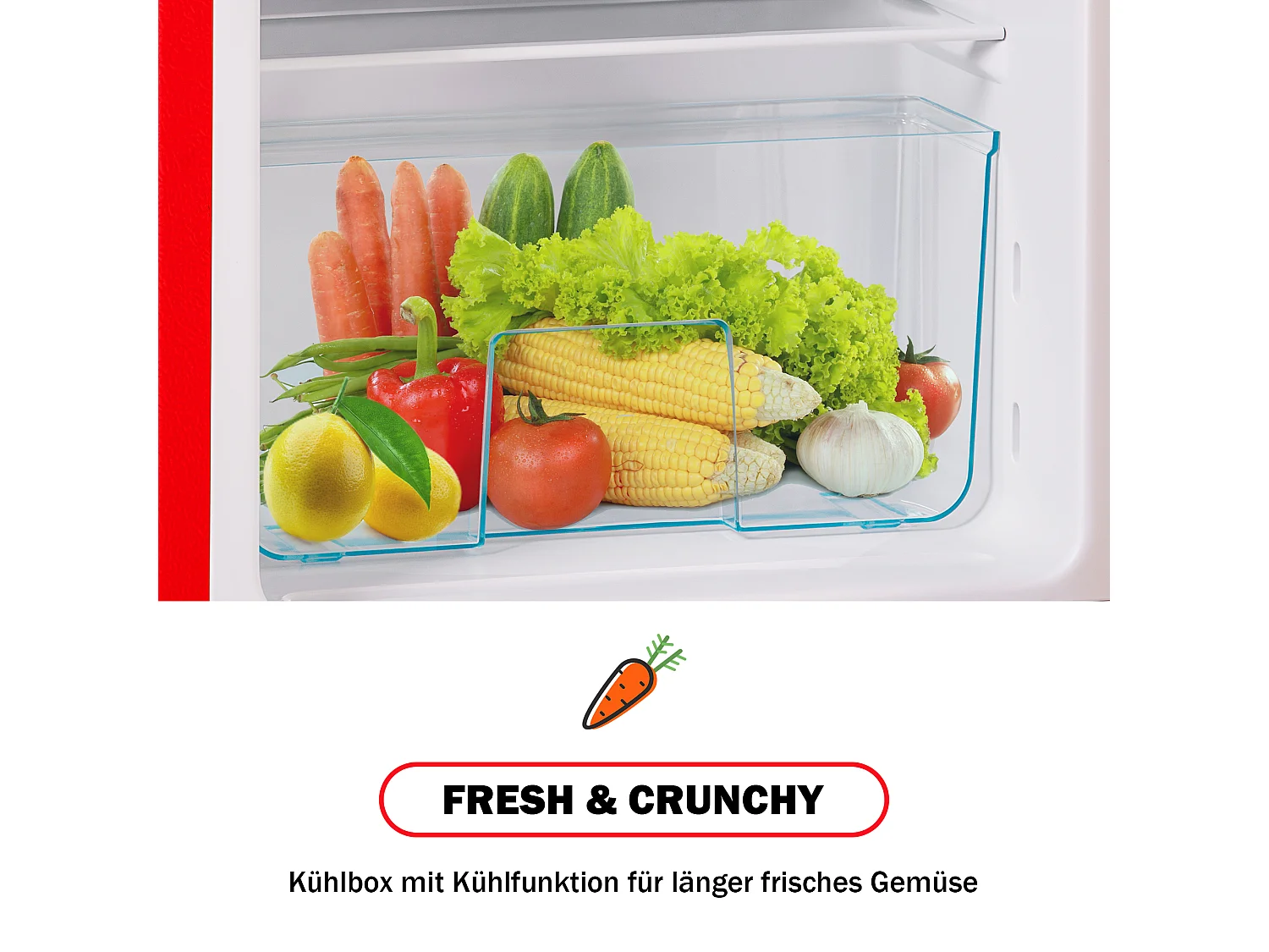 Mini Réfrigérateur Retro, 60L Total, 22L Congélateur, 38L Réfrigérateur, Énergie Classe E, LED, Design Rétro, Rouge (88.8x45.5x42.5cm)