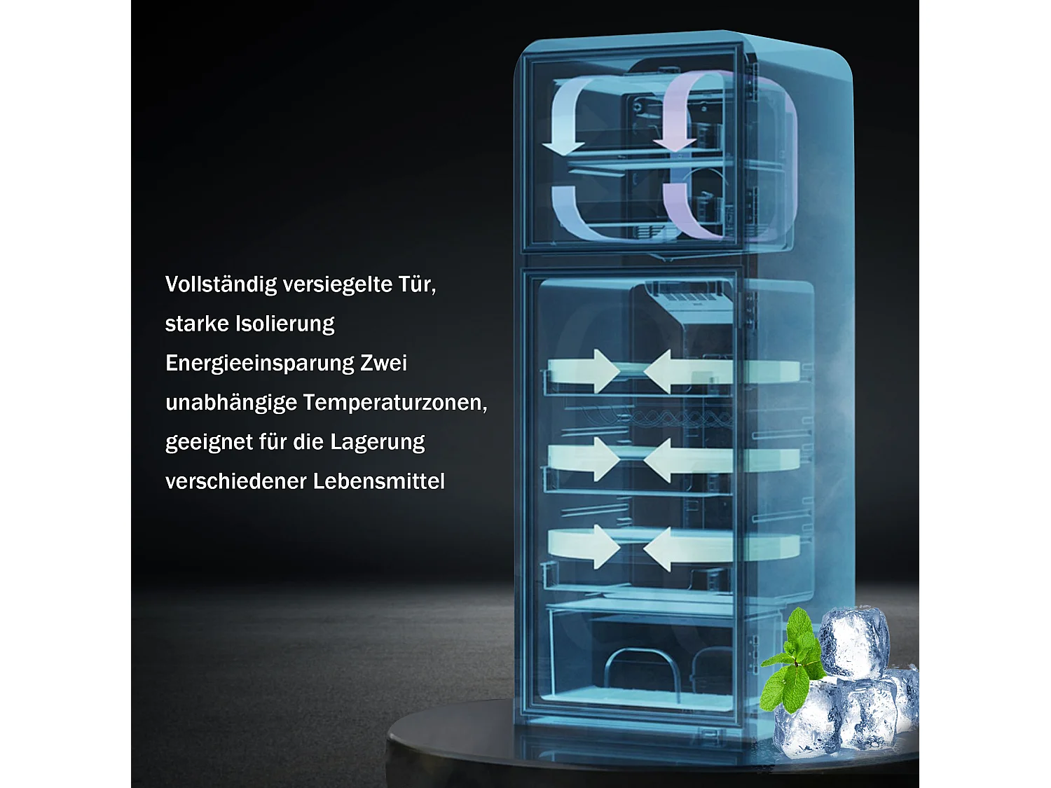 Mini Réfrigérateur Retro, 60L Total, 22L Congélateur, 38L Réfrigérateur, Énergie Classe E, LED, Design Rétro, Rouge (88.8x45.5x42.5cm)