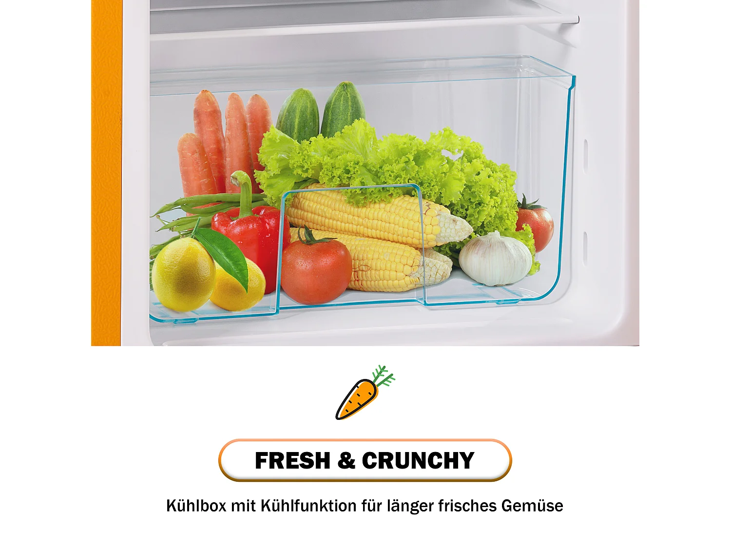 Mini frigorifero retrò, capacità totale 60 l, congelatore 22 l, frigorifero 38 l, classe energetica E, LED, design retrò, giallo (88,8 x 45,5 x 42,5 cm)