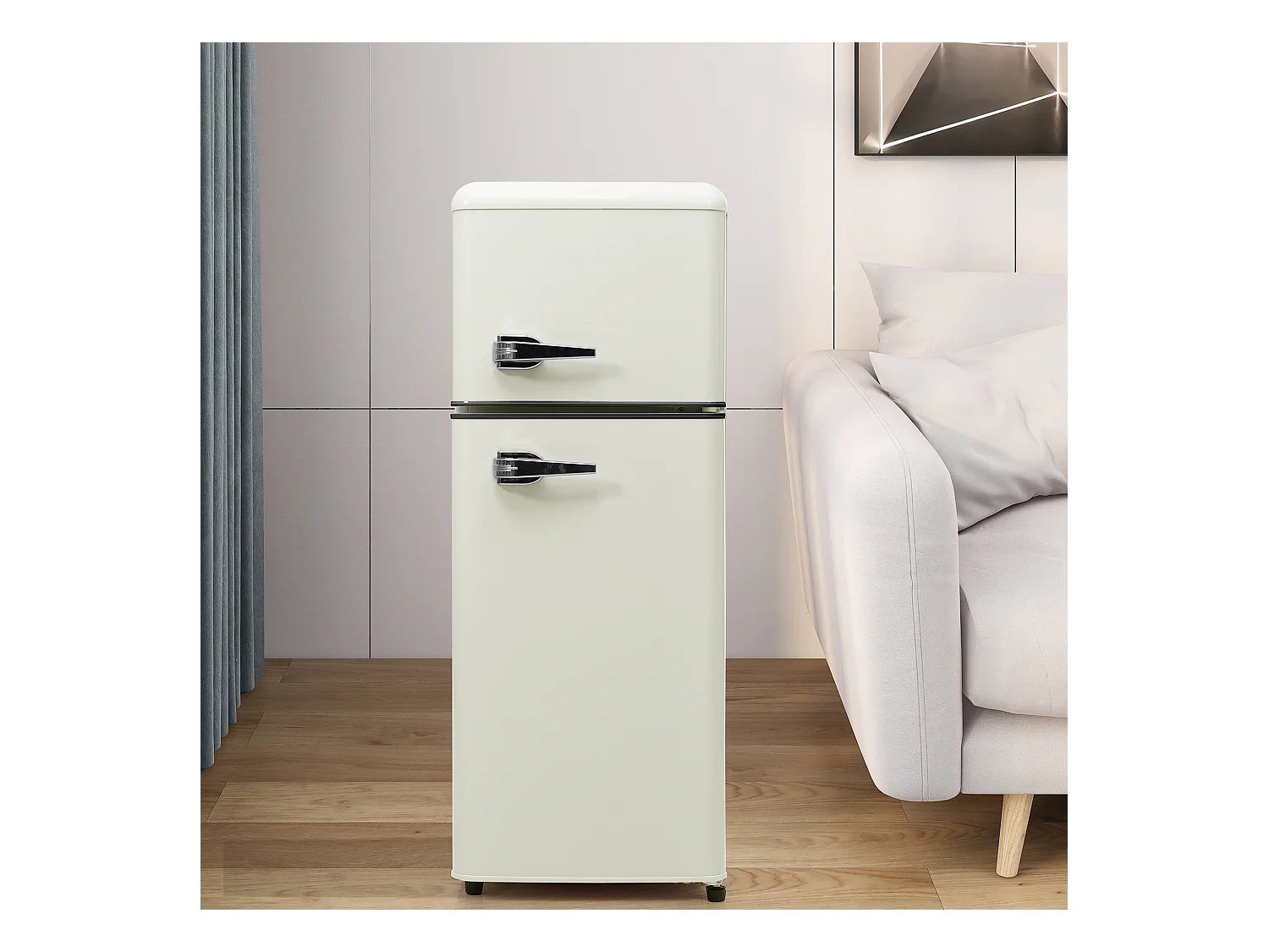 Mini Réfrigérateur Retro, 92L Total, 28L Congélateur, 64L Réfrigérateur, Énergie Classe D, LED, Design Rétro, Blanc (105.5x41x45.5cm)