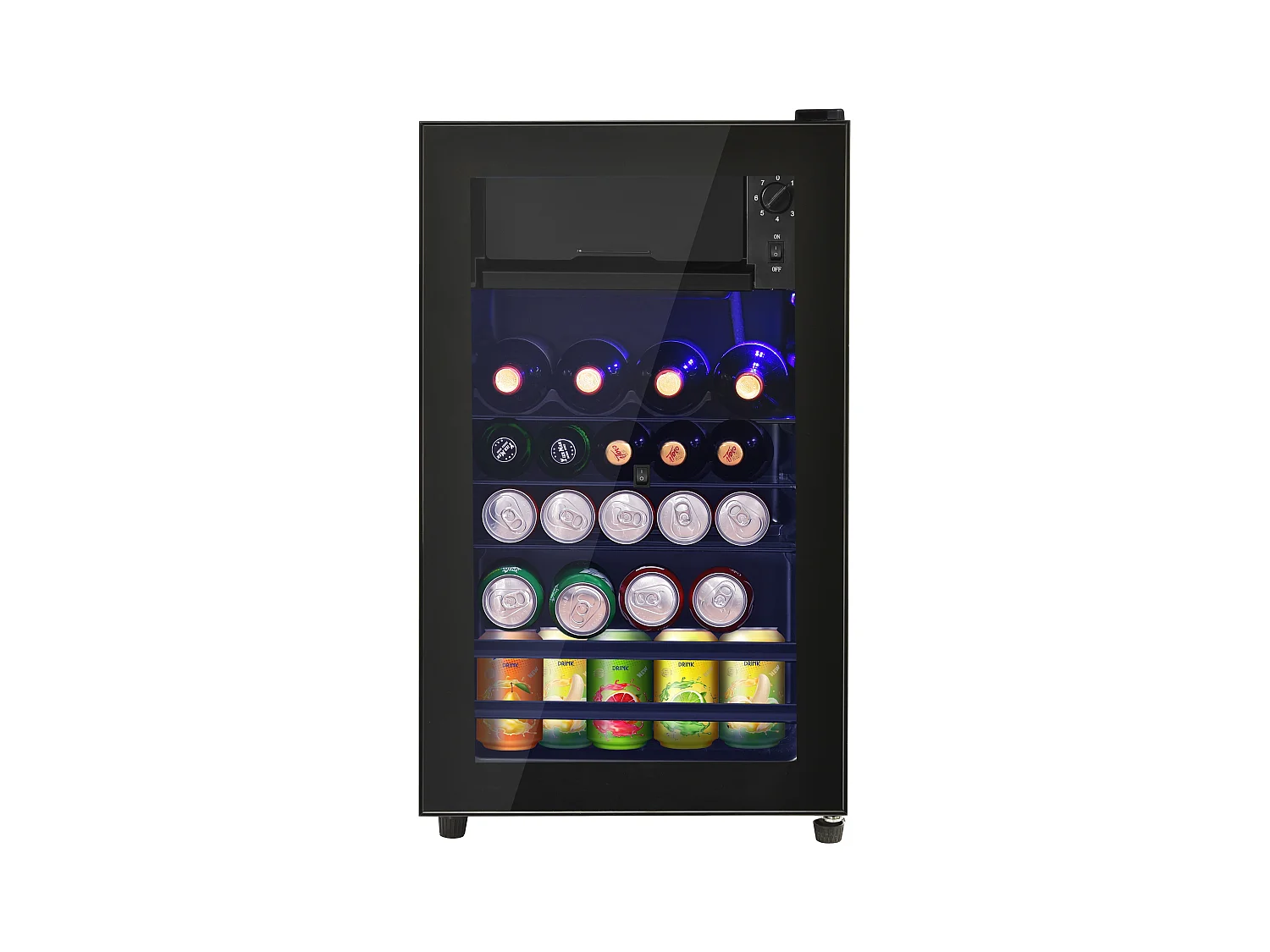 Mini Réfrigérateur 76L, 6L Congélateur + 70L Réfrigérateur, 5 Niveaux Température, LED, R600a, Acier Inox, Noir (40x43.5x71.6cm)