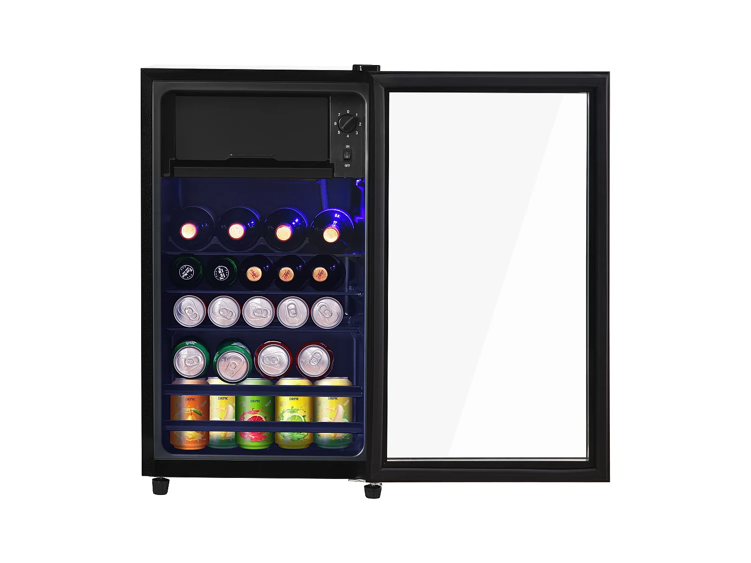 Mini Réfrigérateur 76L, 6L Congélateur + 70L Réfrigérateur, 5 Niveaux Température, LED, R600a, Acier Inox, Noir (40x43.5x71.6cm)