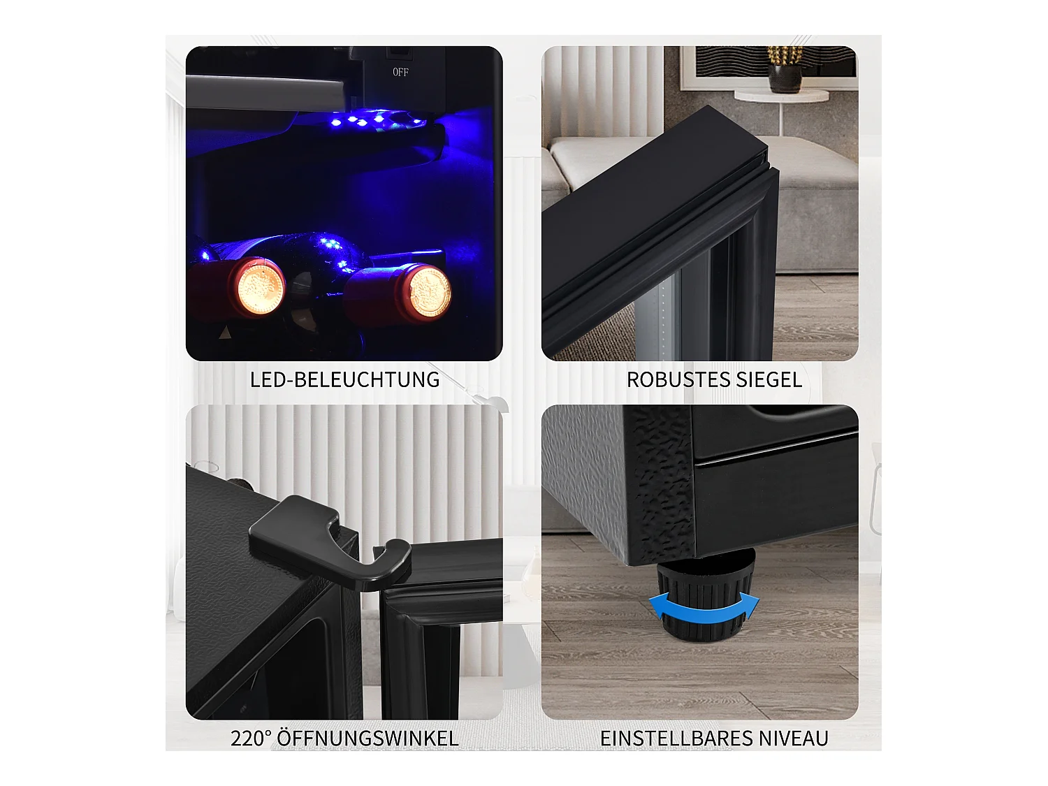 Mini Réfrigérateur 76L, 6L Congélateur + 70L Réfrigérateur, 5 Niveaux Température, LED, R600a, Acier Inox, Noir (40x43.5x71.6cm)