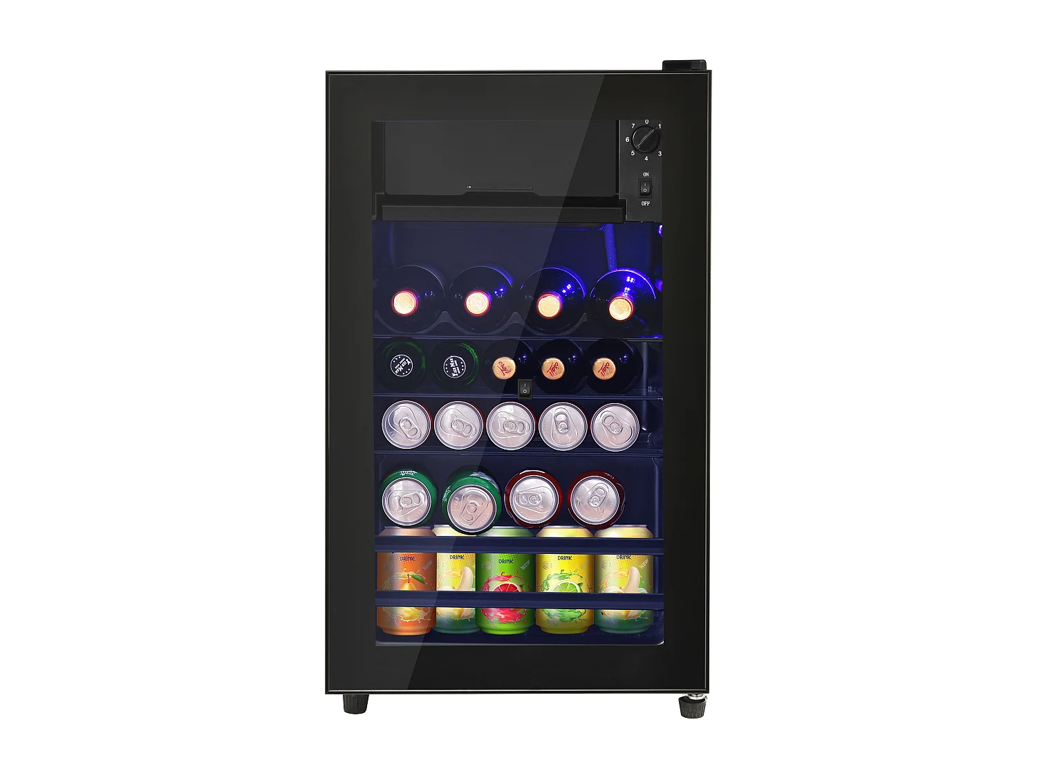 Mini Réfrigérateur 76L, 6L Congélateur + 70L Réfrigérateur, 5 Niveaux Température, LED, R600a, Acier Inox, Noir (40x43.5x71.6cm)