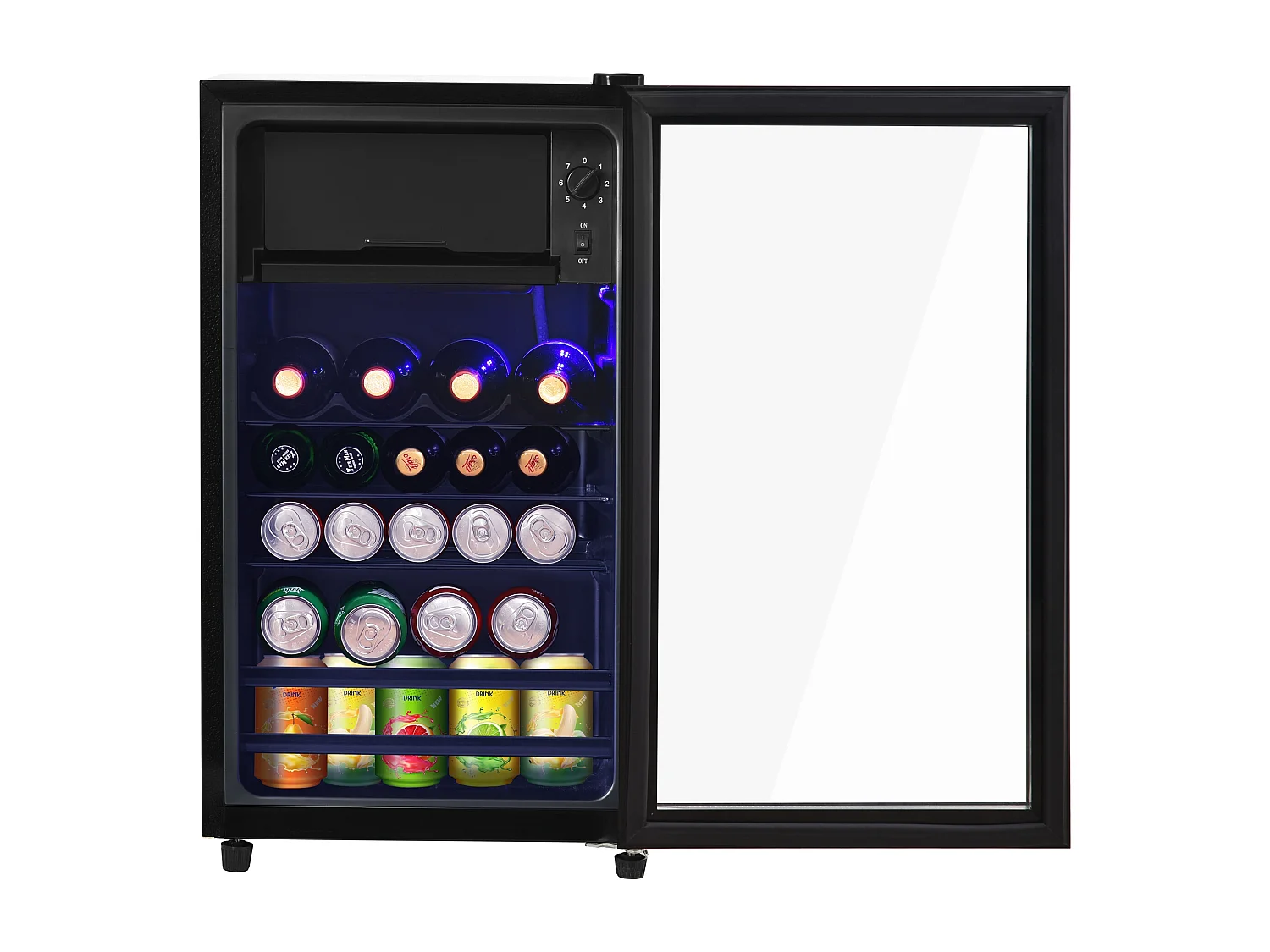 Mini Réfrigérateur 76L, 6L Congélateur + 70L Réfrigérateur, 5 Niveaux Température, LED, R600a, Acier Inox, Noir (40x43.5x71.6cm)