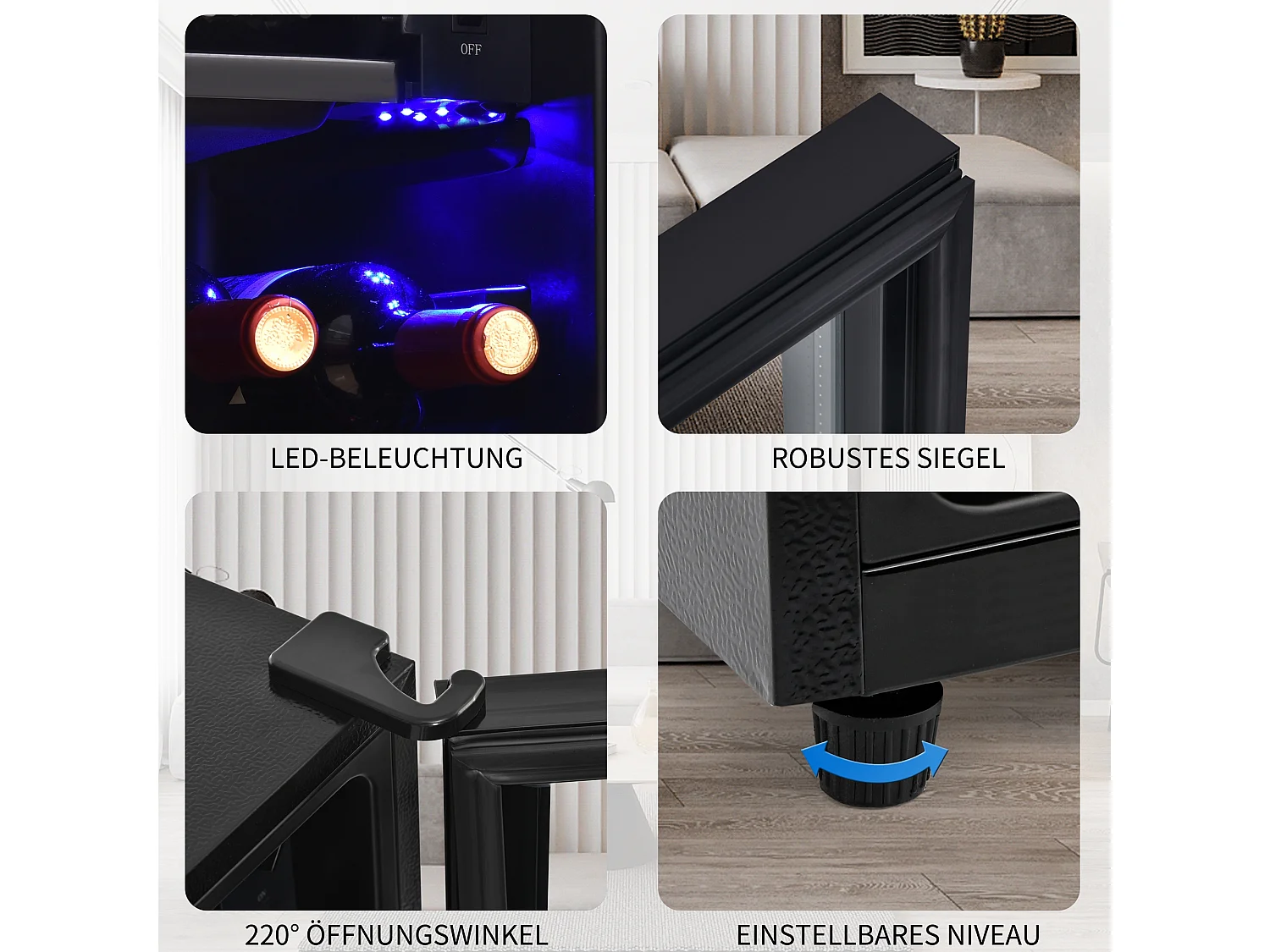 Mini Réfrigérateur 76L, 6L Congélateur + 70L Réfrigérateur, 5 Niveaux Température, LED, R600a, Acier Inox, Noir (40x43.5x71.6cm)