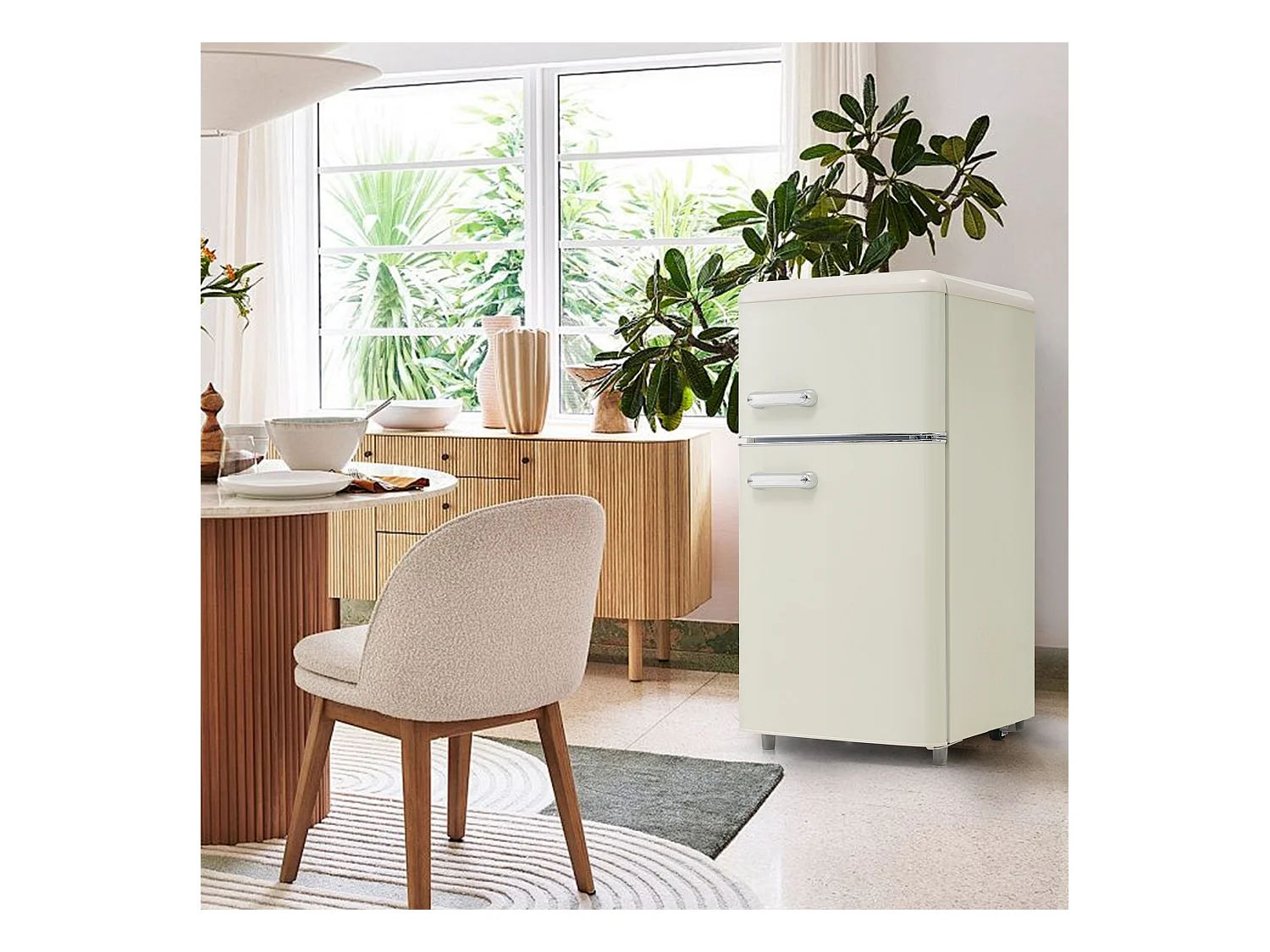 Mini Réfrigérateur Retro, 72L Total, 21L Congélateur, 51L Réfrigérateur, Énergie Classe E, LED, Design Rétro, Blanc (45x44x91cm)