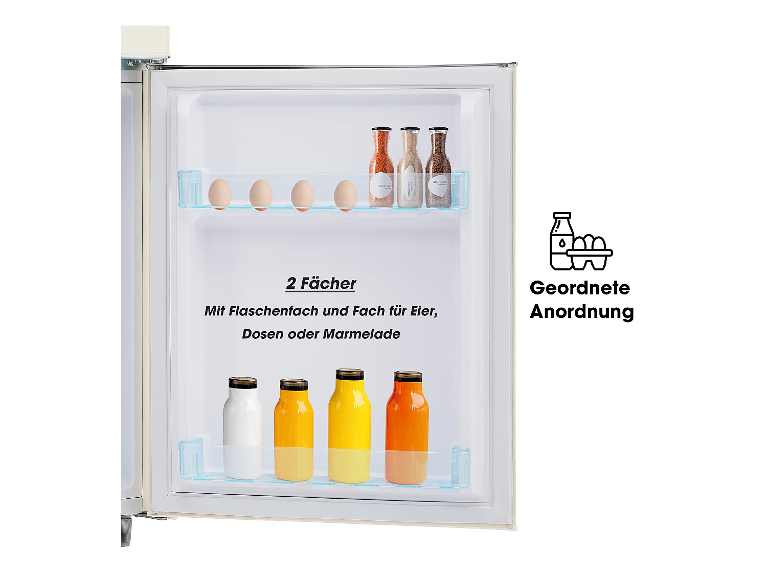 Mini Réfrigérateur Retro, 72L Total, 21L Congélateur, 51L Réfrigérateur, Énergie Classe E, LED, Design Rétro, Blanc (45x44x91cm)