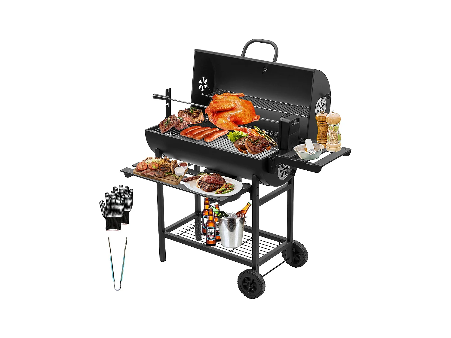 Grand camion barbecue, charbon de bois, avec grill à poulet