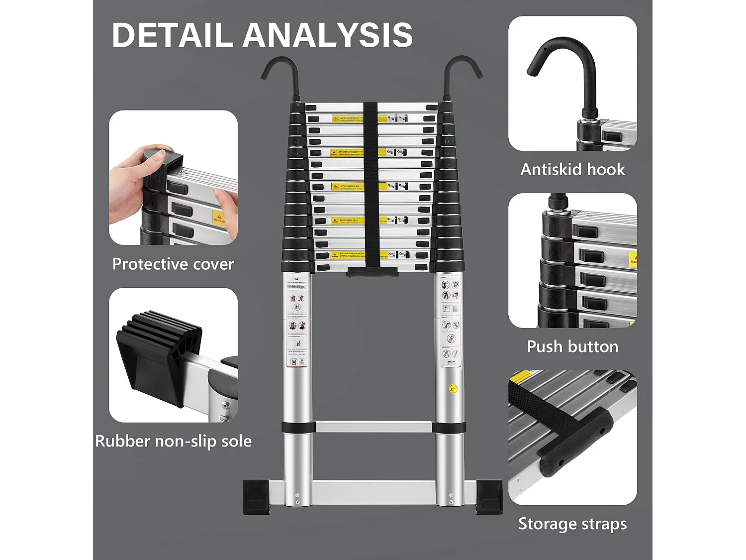 Échelle télescopique pliante DIY en aluminium de 6,2 m avec crochets, charge max. 150 kg, robuste