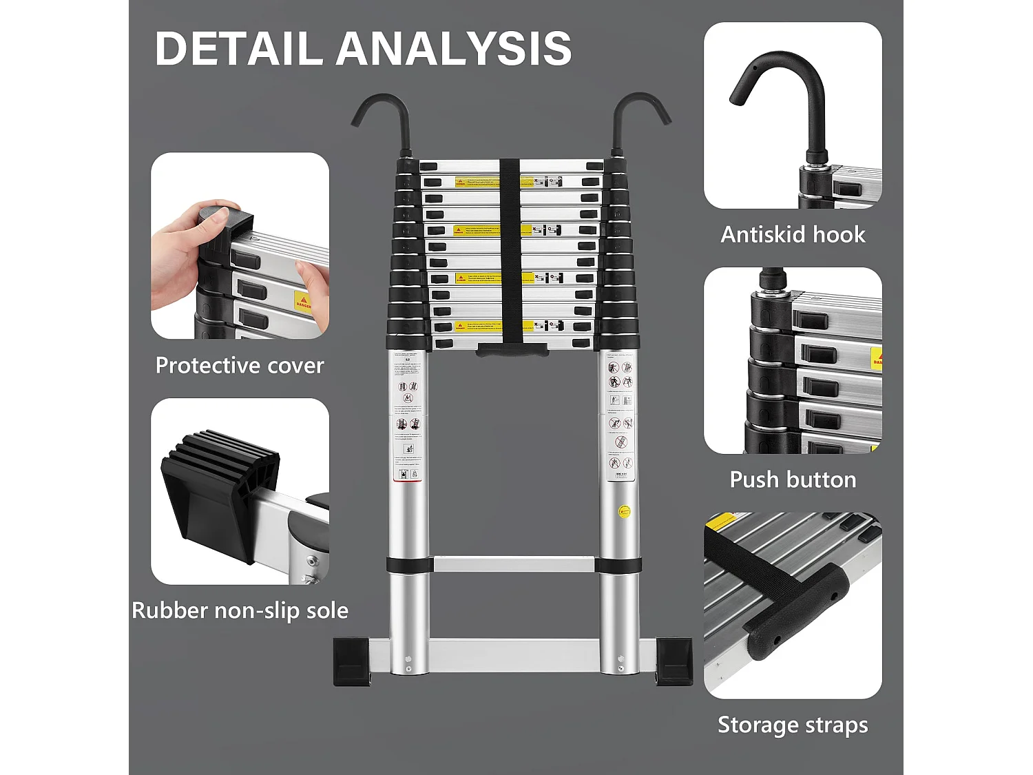 Échelle Télescopique 5M en Aluminium Bricolage Pliable,Charge Maximale 150kg