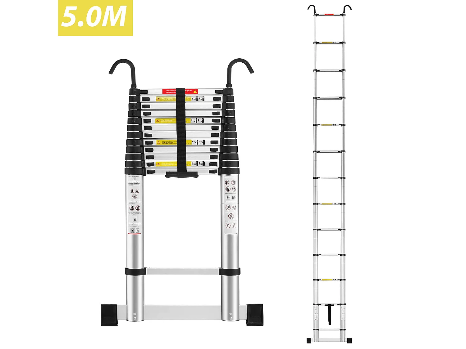 Échelle Télescopique 5M en Aluminium Bricolage Pliable,Charge Maximale 150kg