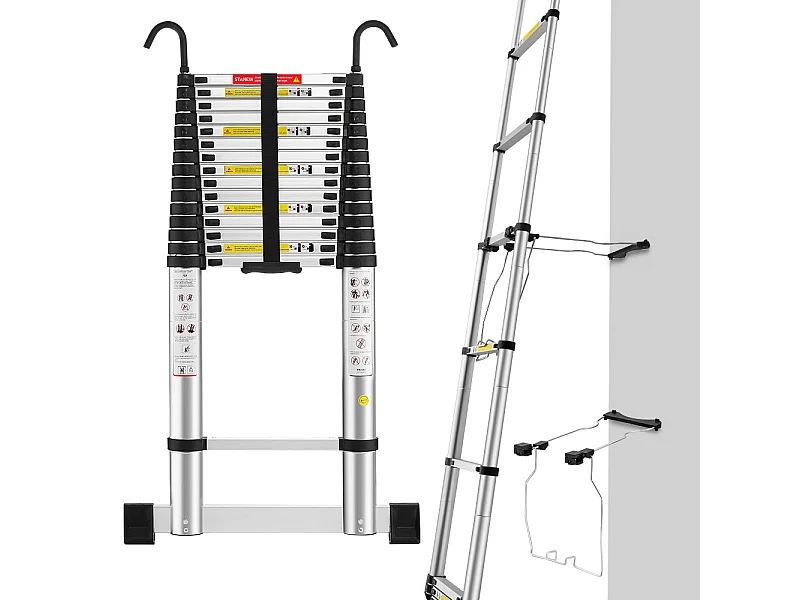 Échelle télescopique de 6,2 m avec stabilisateur d'échelle, pliante en aluminium avec barre stabilisatrice et crochets amovibles