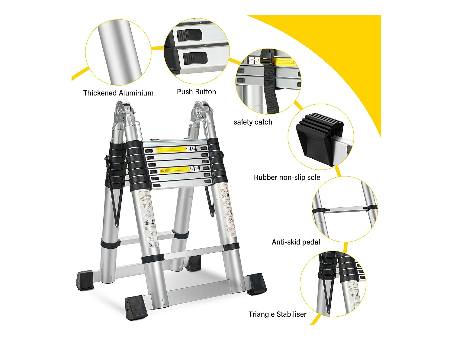 Échelle télescopique de 5 m(2.5+2.5), Echelle Pliante 2 en 1, Charge 150 kg