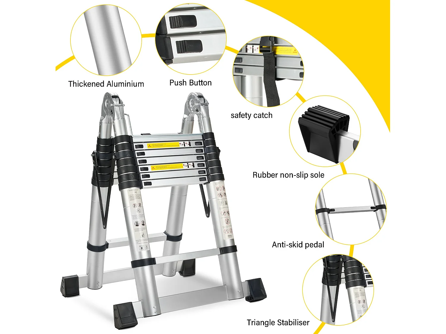 Échelle télescopique de 5 m(2.5+2.5), Echelle Pliante 2 en 1, Charge 150 kg