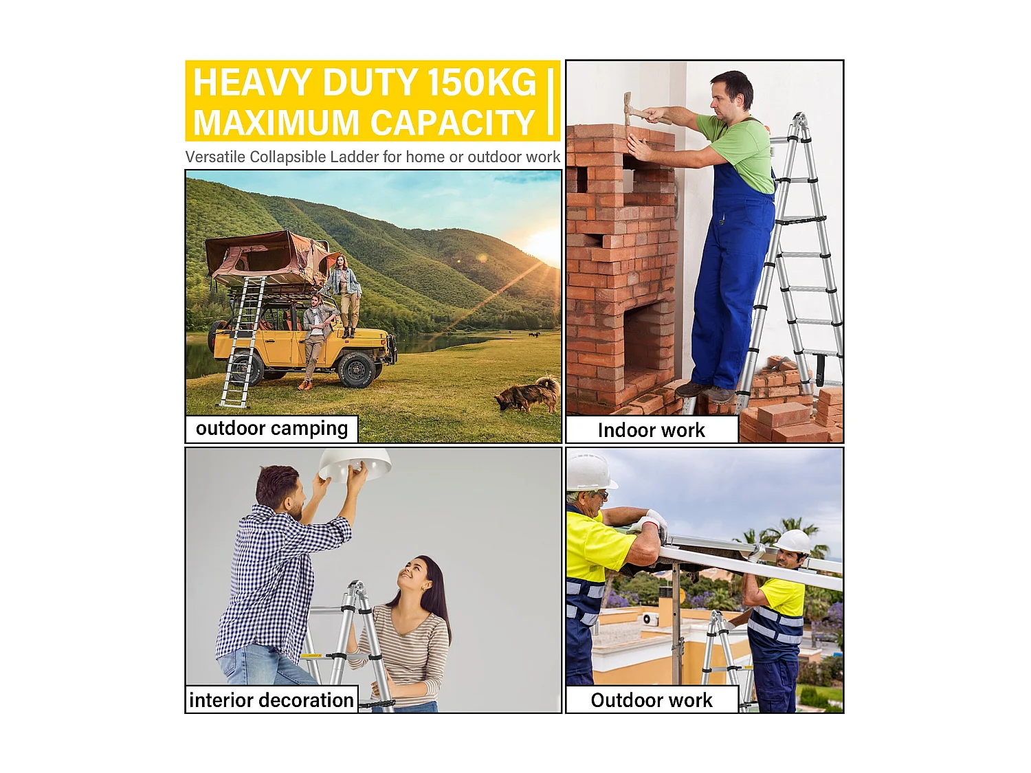 Échelle télescopique de 5 m(2.5+2.5), Echelle Pliante 2 en 1, Charge 150 kg