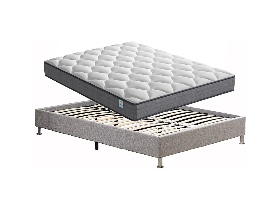 Set met springverenmatras + platformbedframe met capitonn¨¦-bekleding 160 x 200 cm, matrasdikte 20 cm