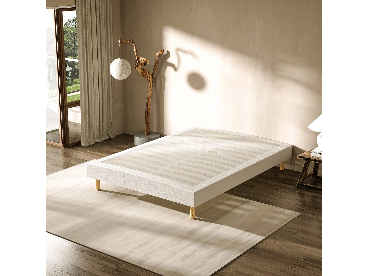 Cadre de lit 160 x 200 cm, équipé de 2 pieds centraux réglables (en fer), Hauteur totale 29 cm, Poids maximal chargé 250 kg