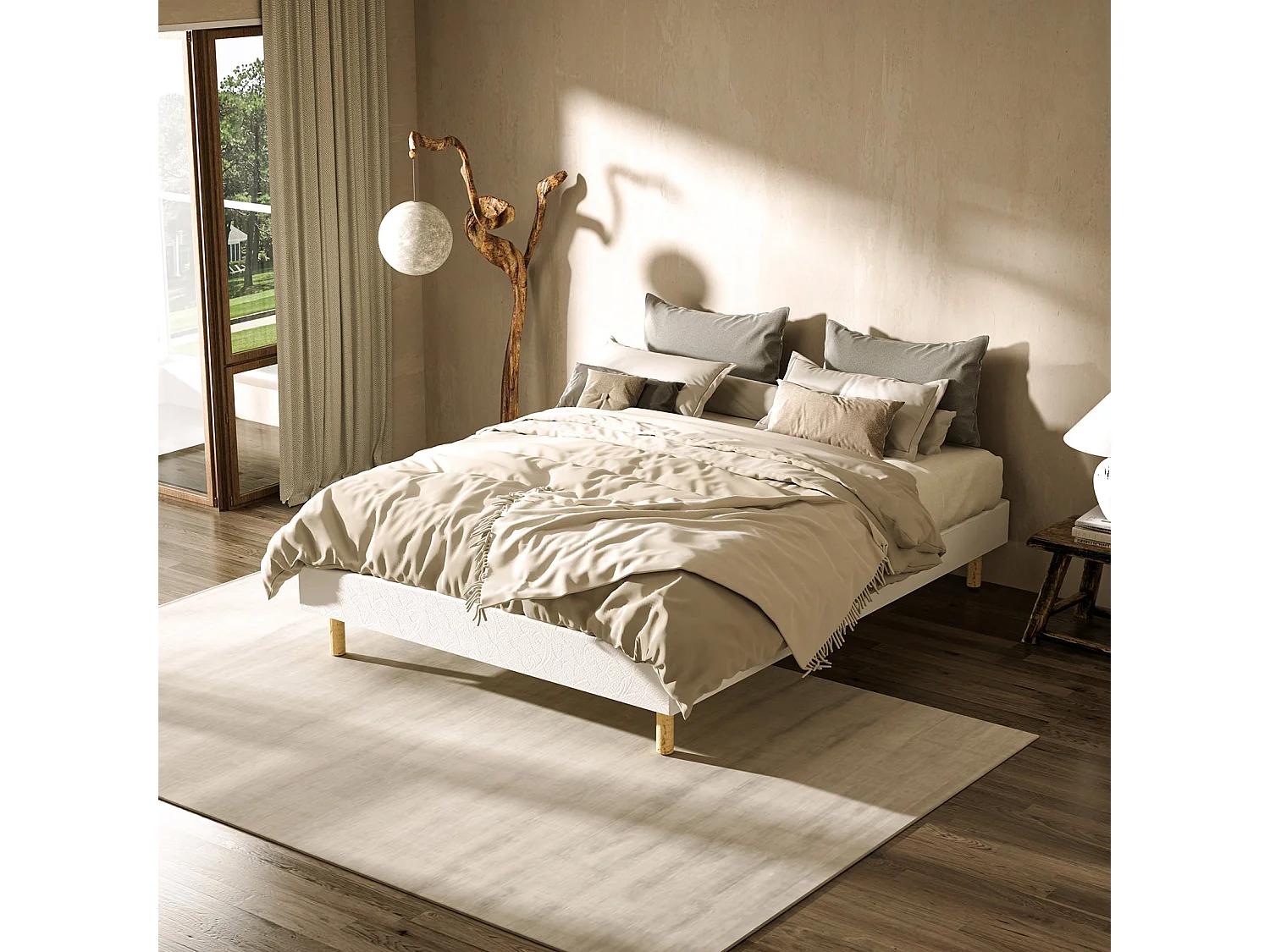 Cadre de lit 160 x 200 cm, équipé de 2 pieds centraux réglables (en fer), Hauteur totale 29 cm, Poids maximal chargé 250 kg