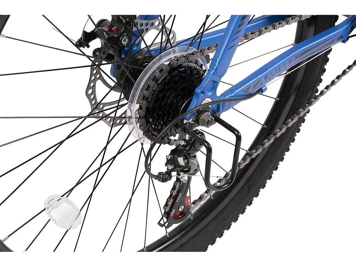 VTT semi-rigide 26 pouces, cadre aluminium, 21 vitesses, fourche suspendue, passage de câbles intégré, unisexe, bleu (140x71x20cm)