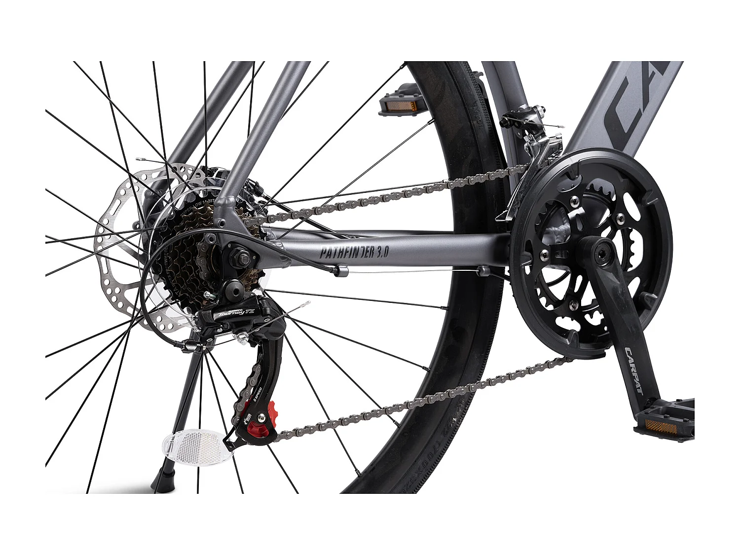 Vélo de ville cadre aluminium 28 pouces, vitesses 2x7, doubles freins à disque, passage de câbles intégré, roue avant amovible (138x73x20 cm)