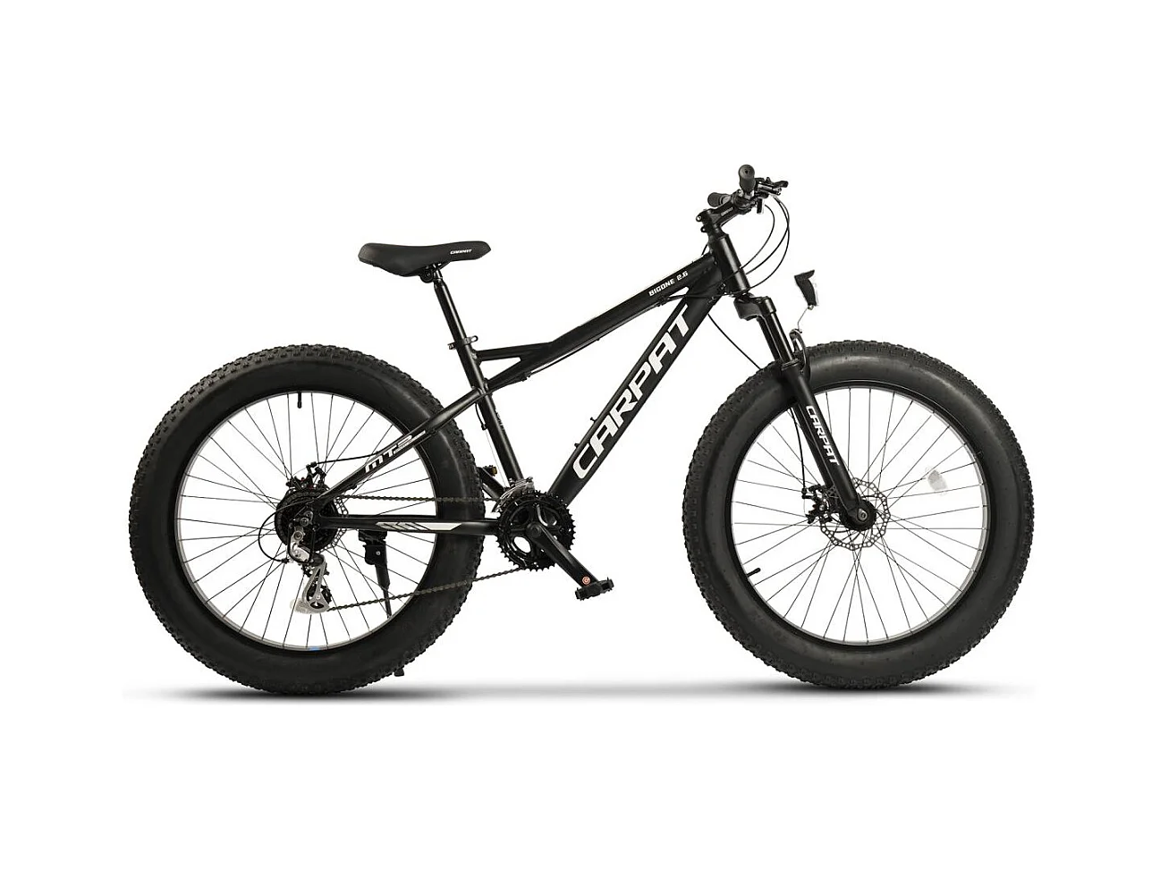 26" Fat Tire Mountainbike, 2x8 versnellingen, 80 mm verende voorvork, 160 mm schijfremmen, aluminium, zwart-wit (156 x 77 x 24 cm)