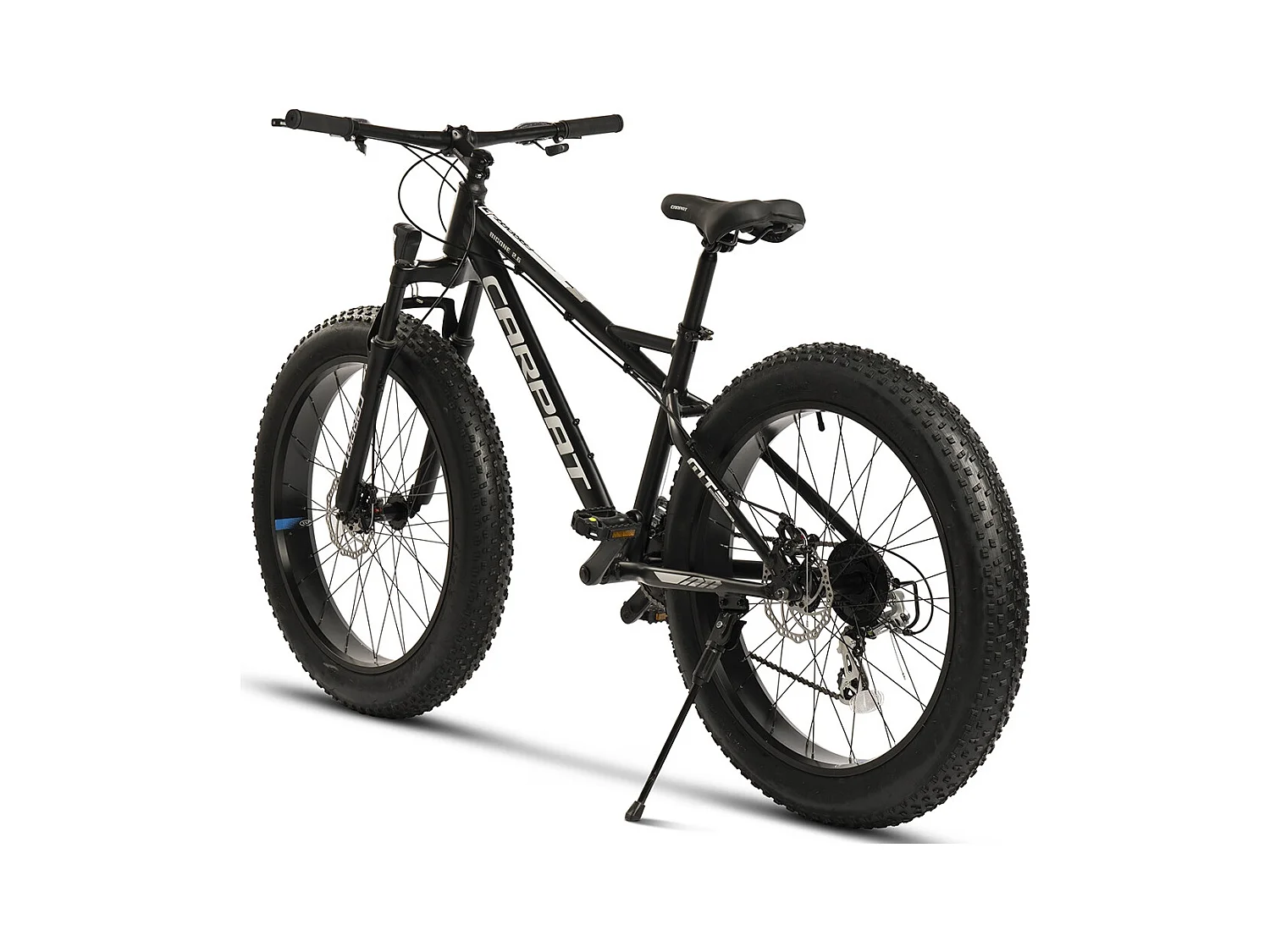 26" Fat Tire Mountainbike, 2x8 versnellingen, 80 mm verende voorvork, 160 mm schijfremmen, aluminium, zwart-wit (156 x 77 x 24 cm)