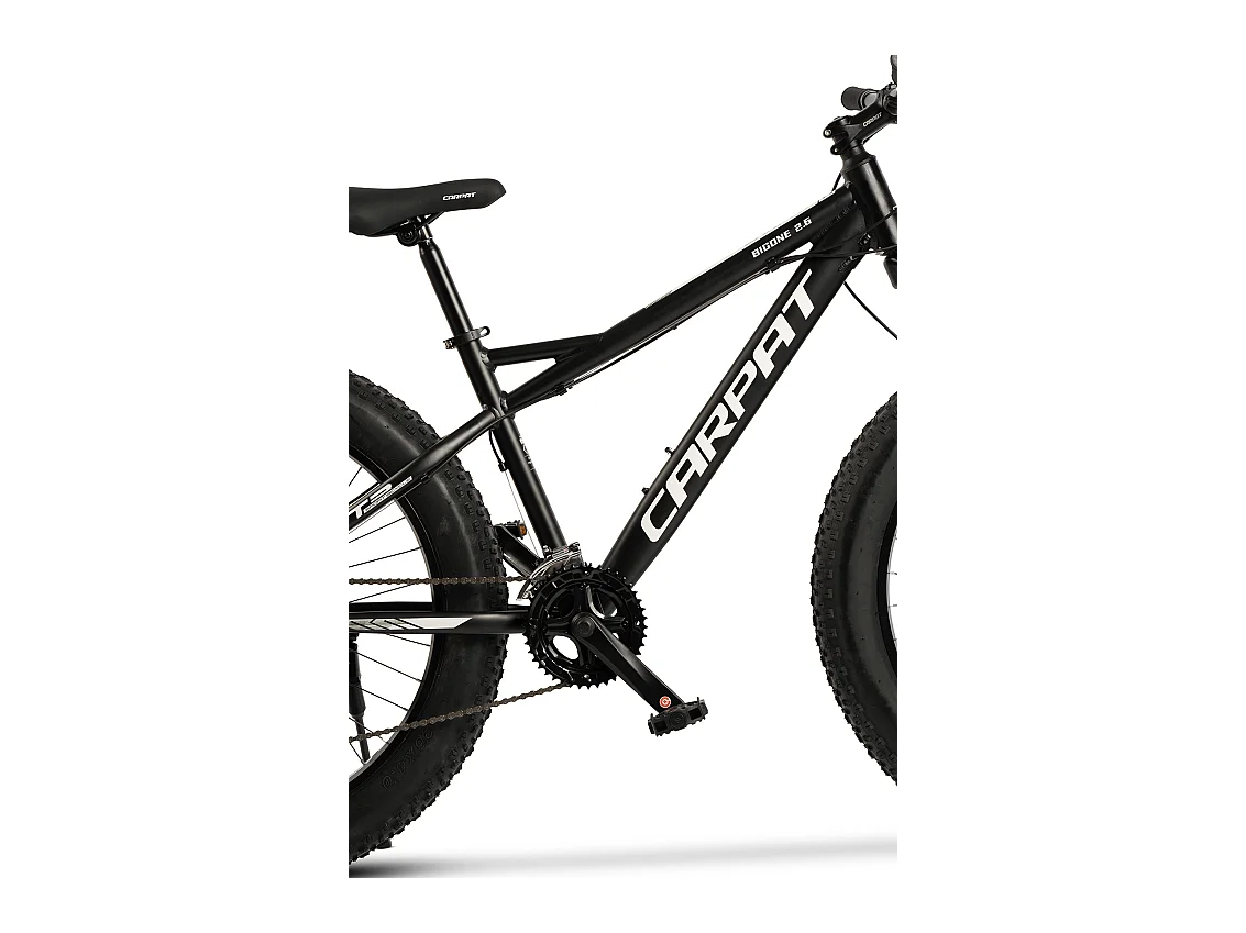 26" Fat Tire Mountainbike, 2x8 versnellingen, 80 mm verende voorvork, 160 mm schijfremmen, aluminium, zwart-wit (156 x 77 x 24 cm)