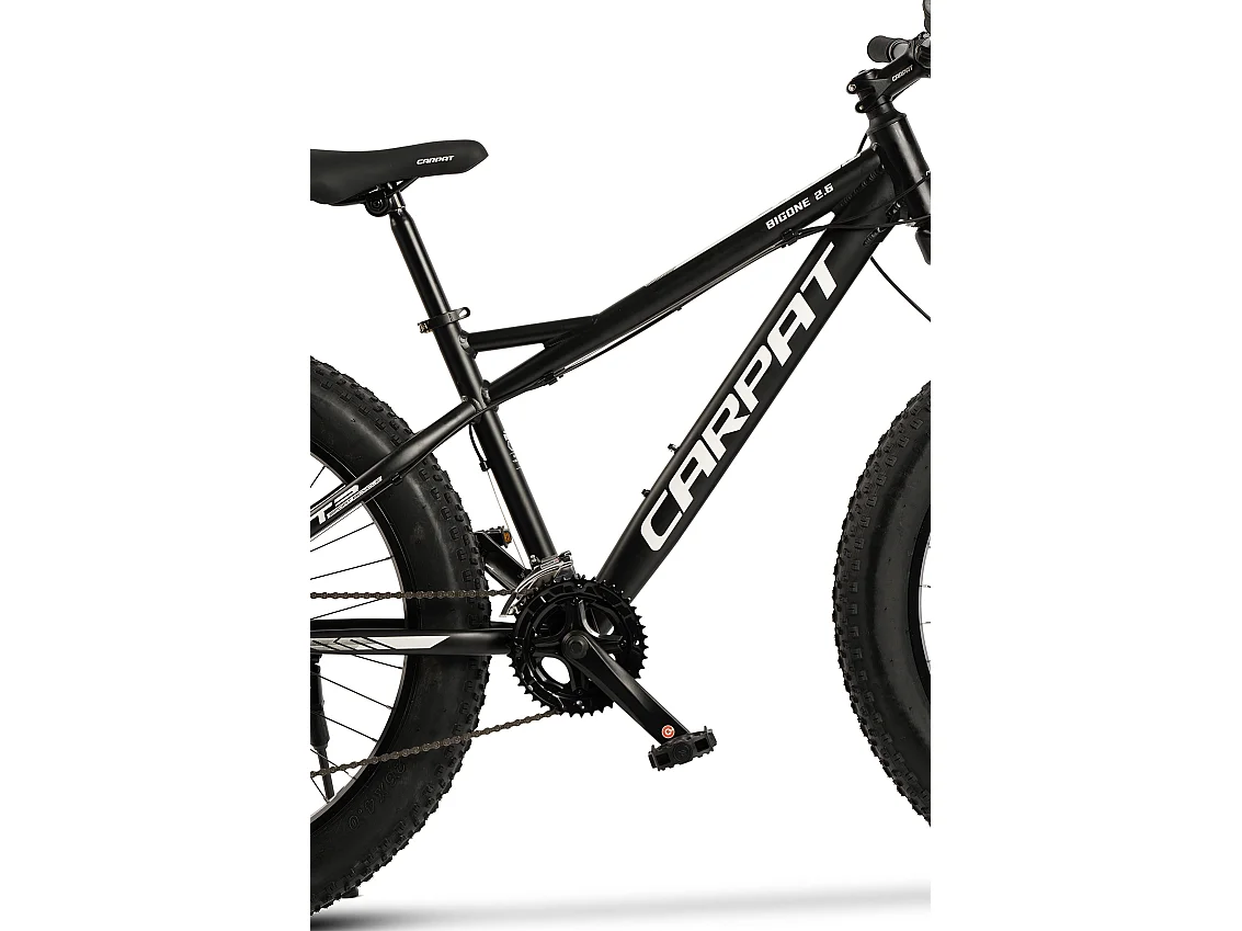 VTT à gros pneus 26 pouces, 2x8 vitesses, fourche à suspension 80 mm, freins à disque 160 mm, aluminium, noir et blanc (156x77x24 cm)