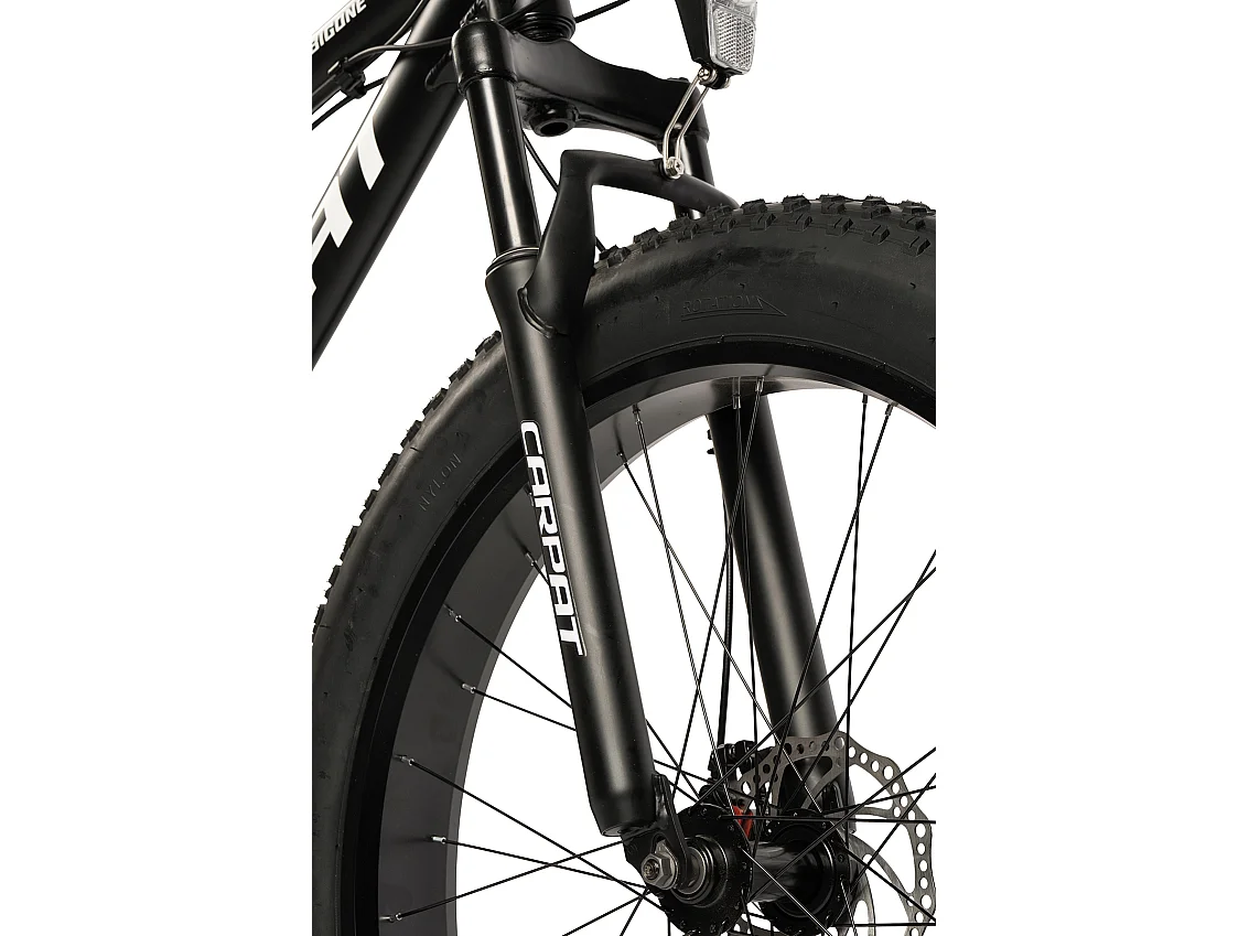 VTT à gros pneus 26 pouces, 2x8 vitesses, fourche à suspension 80 mm, freins à disque 160 mm, aluminium, noir et blanc (156x77x24 cm)