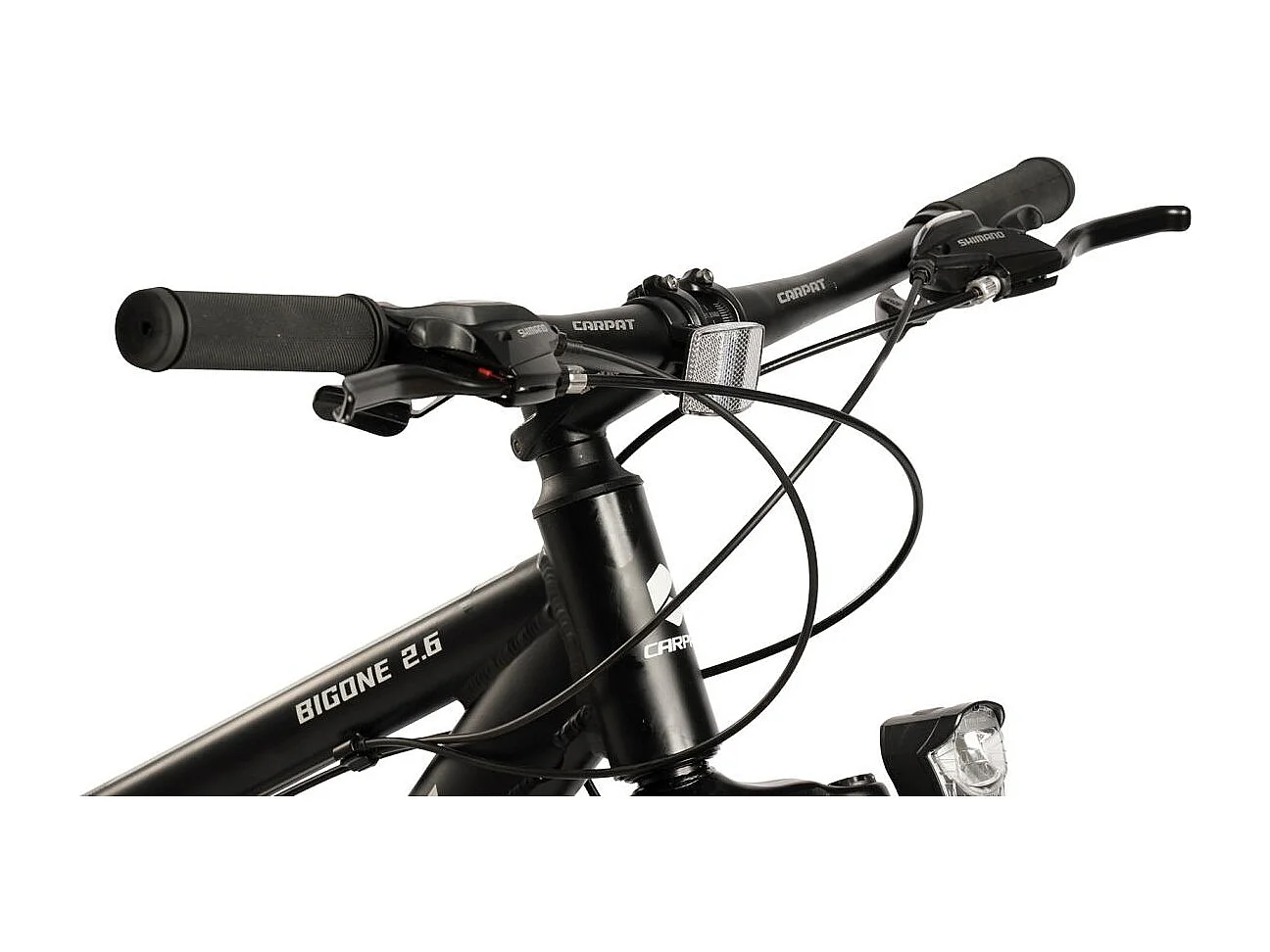 VTT à gros pneus 26 pouces, 2x8 vitesses, fourche à suspension 80 mm, freins à disque 160 mm, aluminium, noir et blanc (156x77x24 cm)